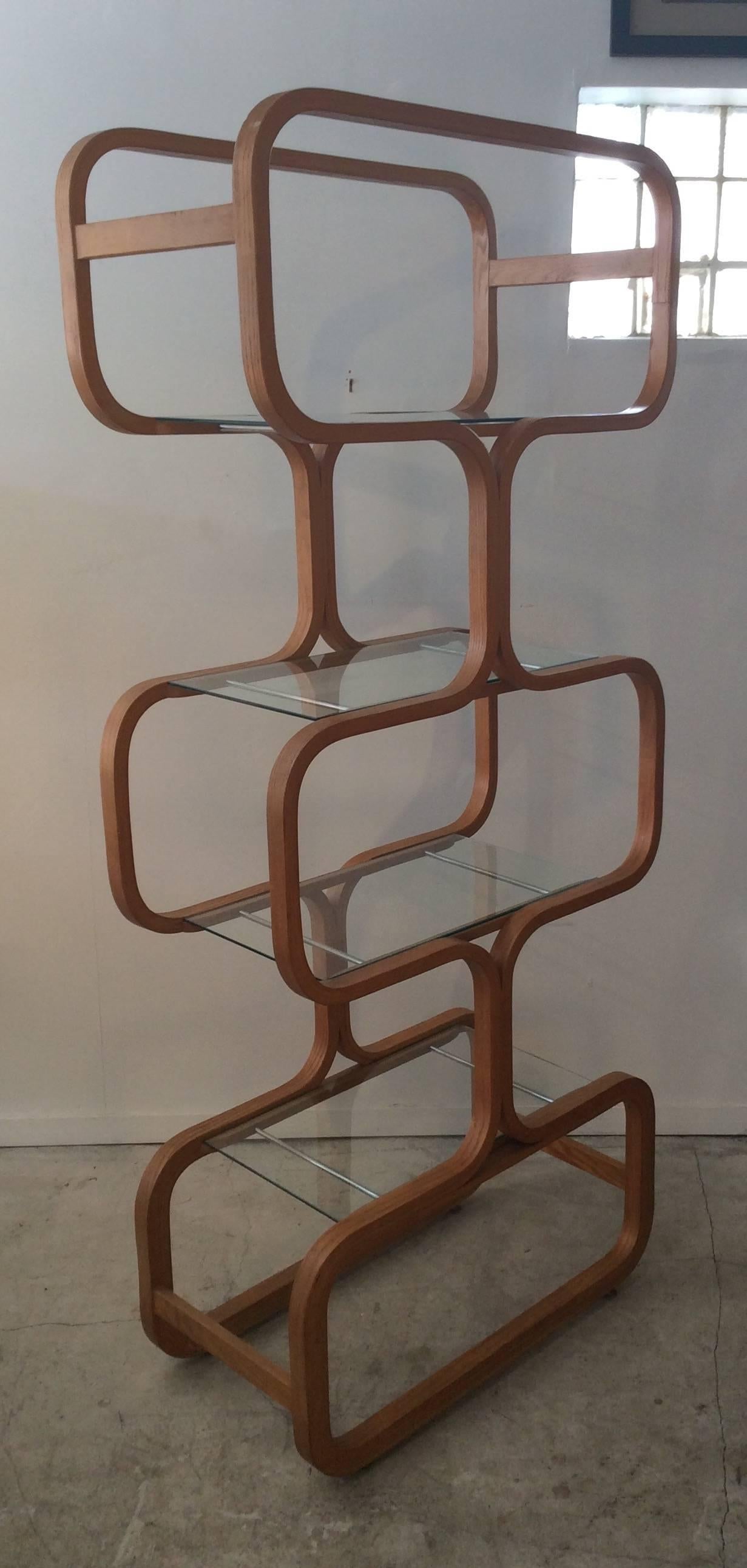 Mid-Century Modern Sculptural Molded Plywood Glass Etagere Wormley Dunbar Style For Sale 2