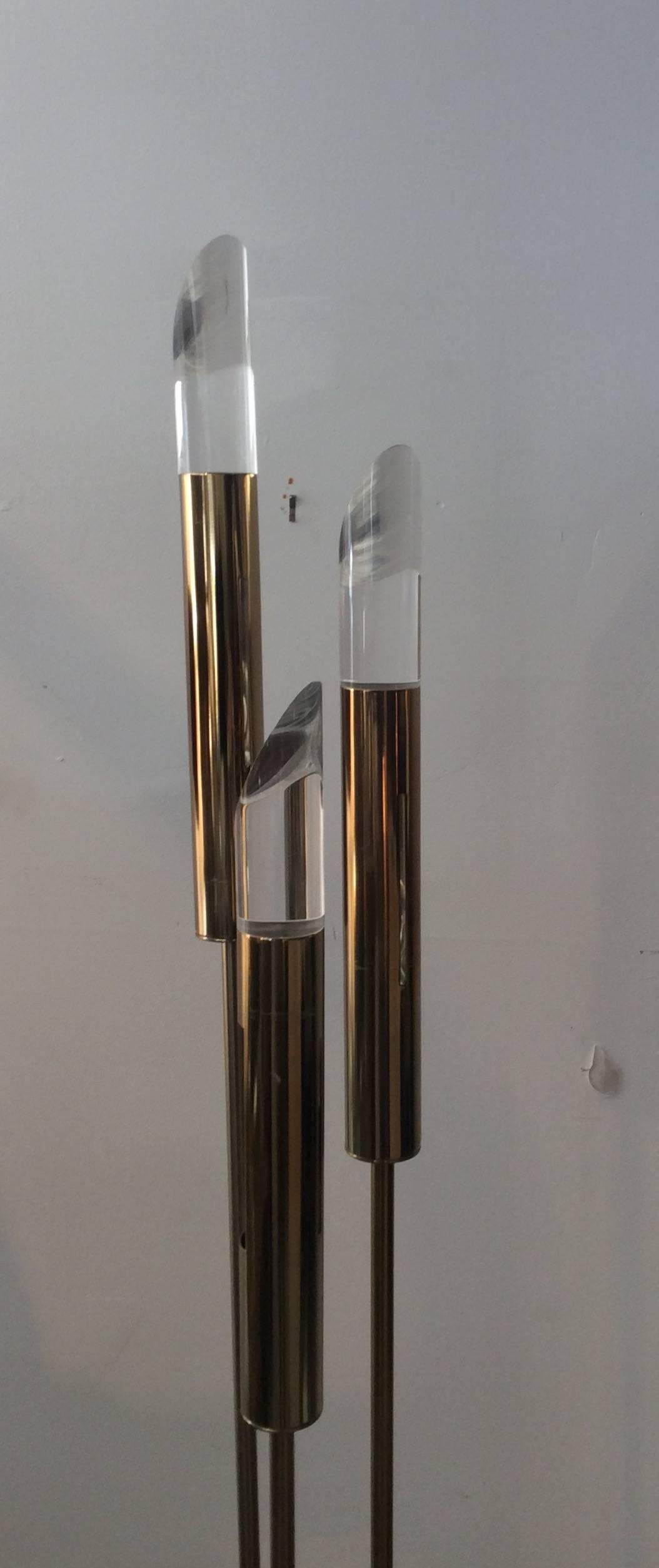 20th Century Mid-Century Modern Hollis Jones Style Brass or Lucite Sculptural Floor Lamp For Sale