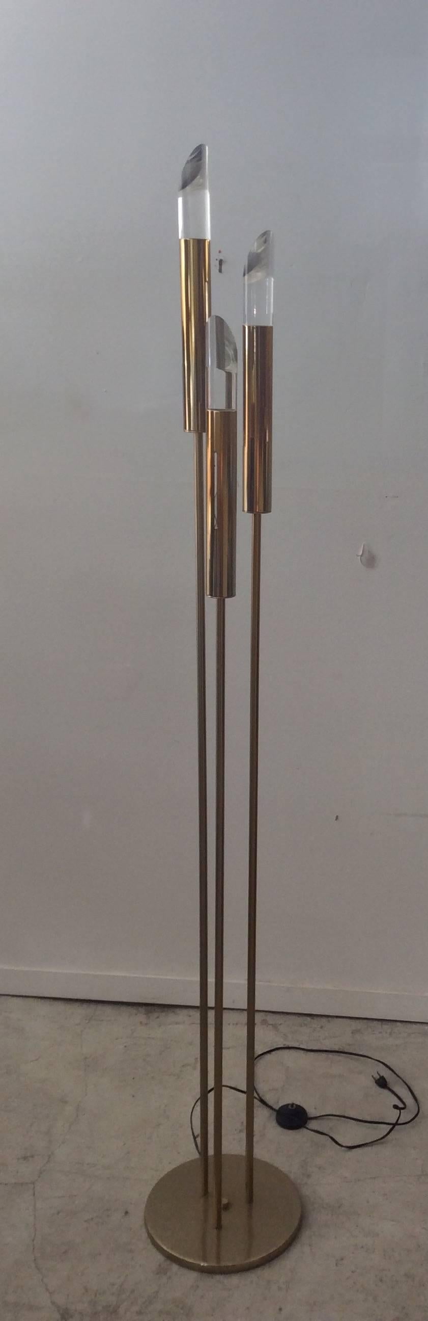 Mid-Century Modern Hollis Jones Style Brass or Lucite Sculptural Floor Lamp For Sale 1