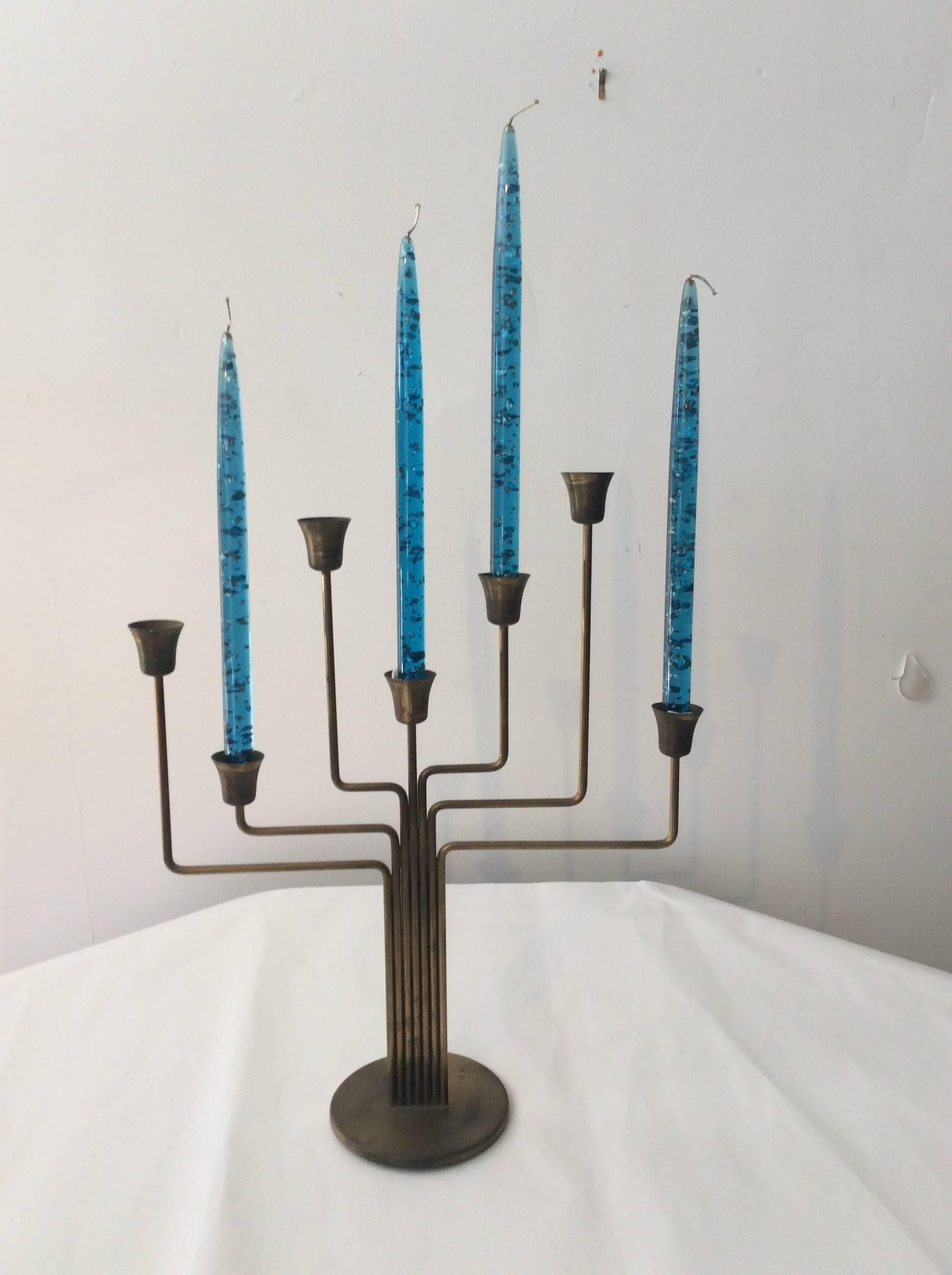 Danish Mid-Century Scandinavian Modern Holm Sorensen Svend Aage Brass Candelabra For Sale