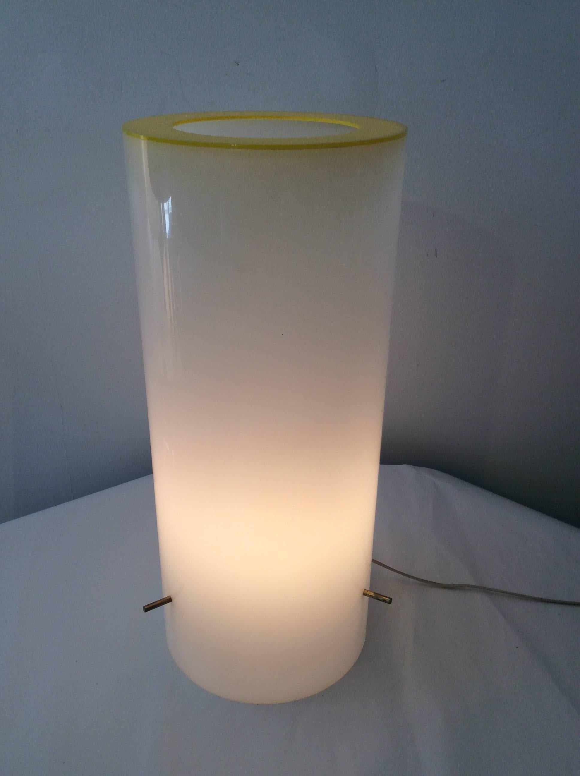 20th Century Mid-Century Modern Habitat Paul Mayen White Acrylic Brass Cylinder Table Lamp