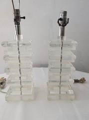 Pair of Glam Mid-Century Modern Karl Springer Style Stacked Lucite Table Lamps