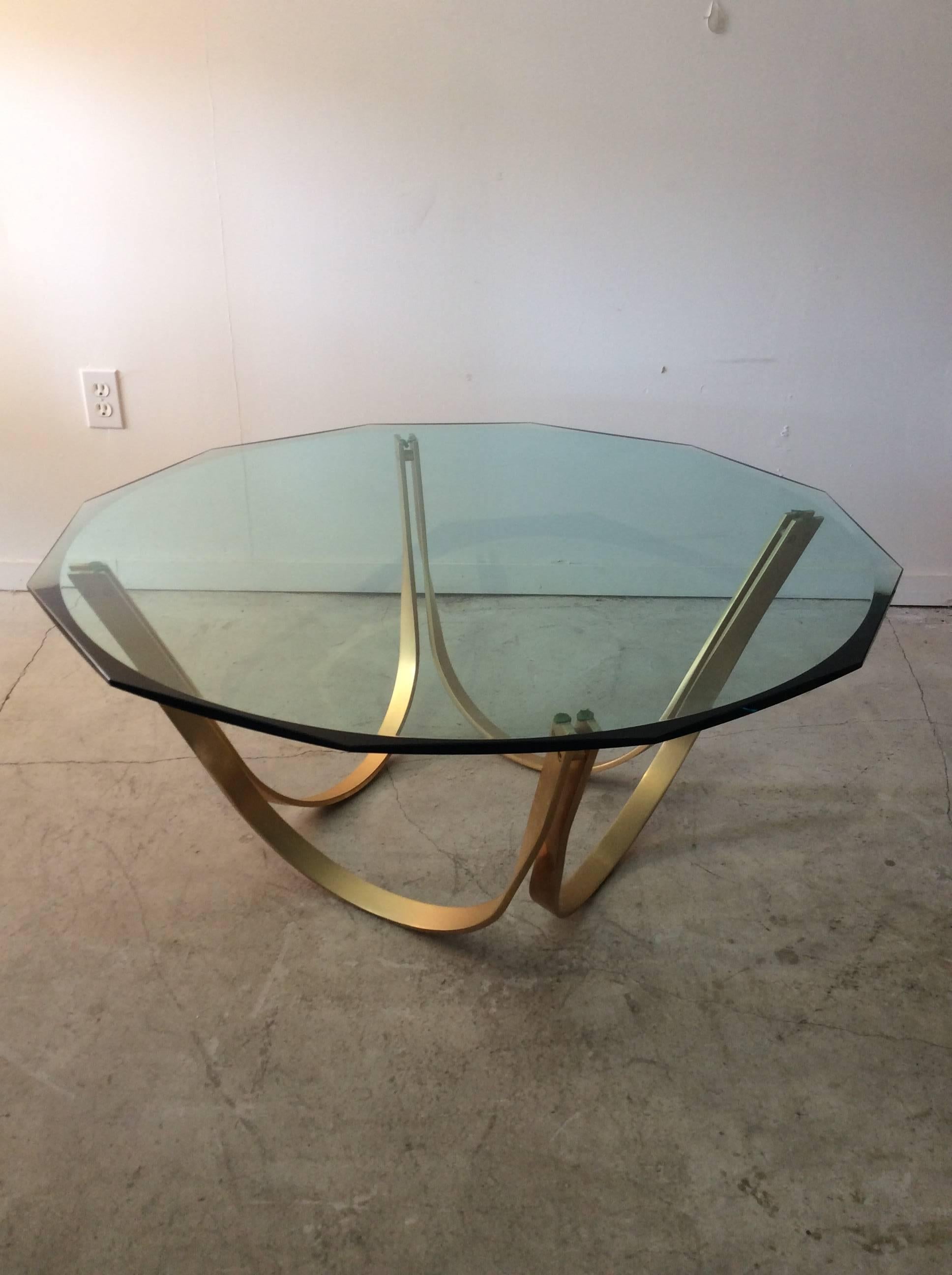 Plated Mid-Century Modern Dunbar Roger Sprunger Brass / Glass 12-Gon Coffee Table