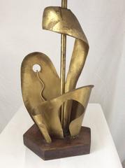 Mid-Century Modern Yasha Heifetz Sculptural Brass/Wood Amoeba Table Lamp