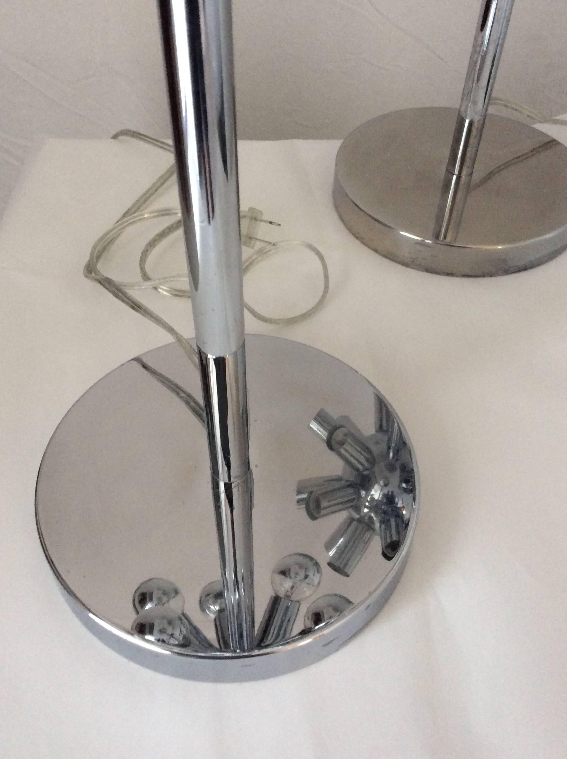 Plated Pair of Mid-Century Modern American Chrome Sputnik Table Lamps, Torino Style For Sale