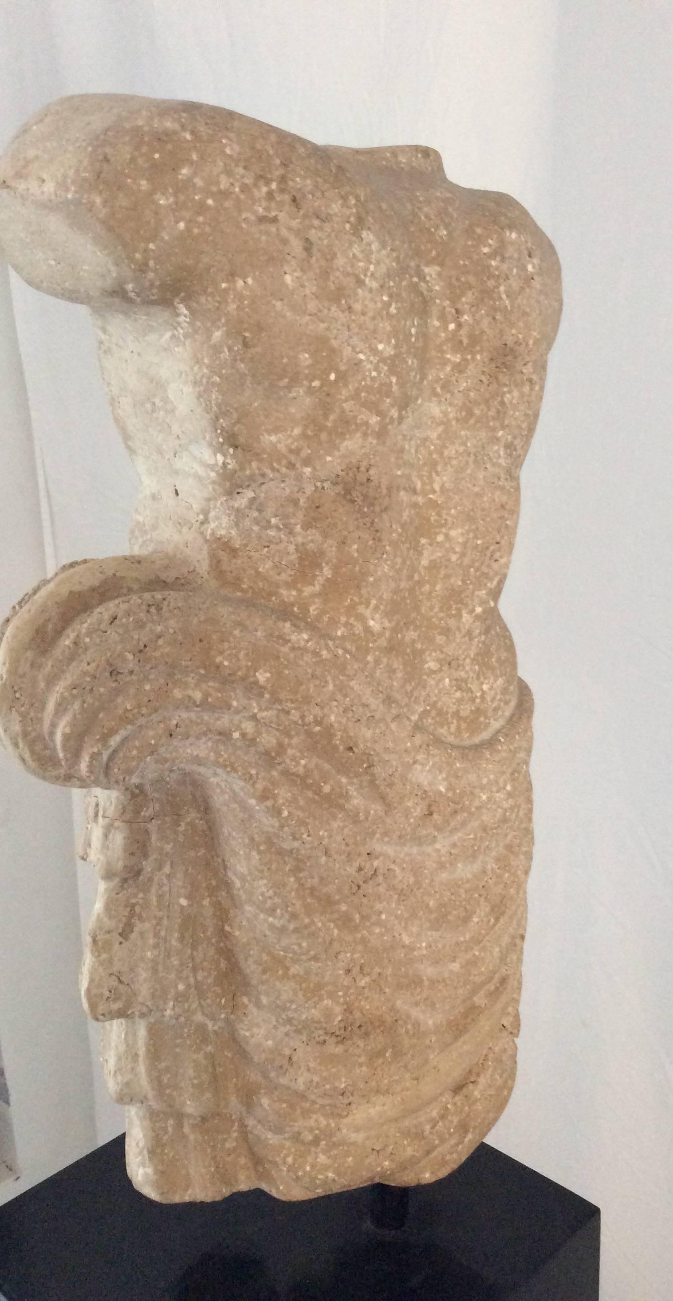 Decorative Antique Style Greco / Roman Stone Male Torso / Bust Sculpture In Good Condition In Miami, FL