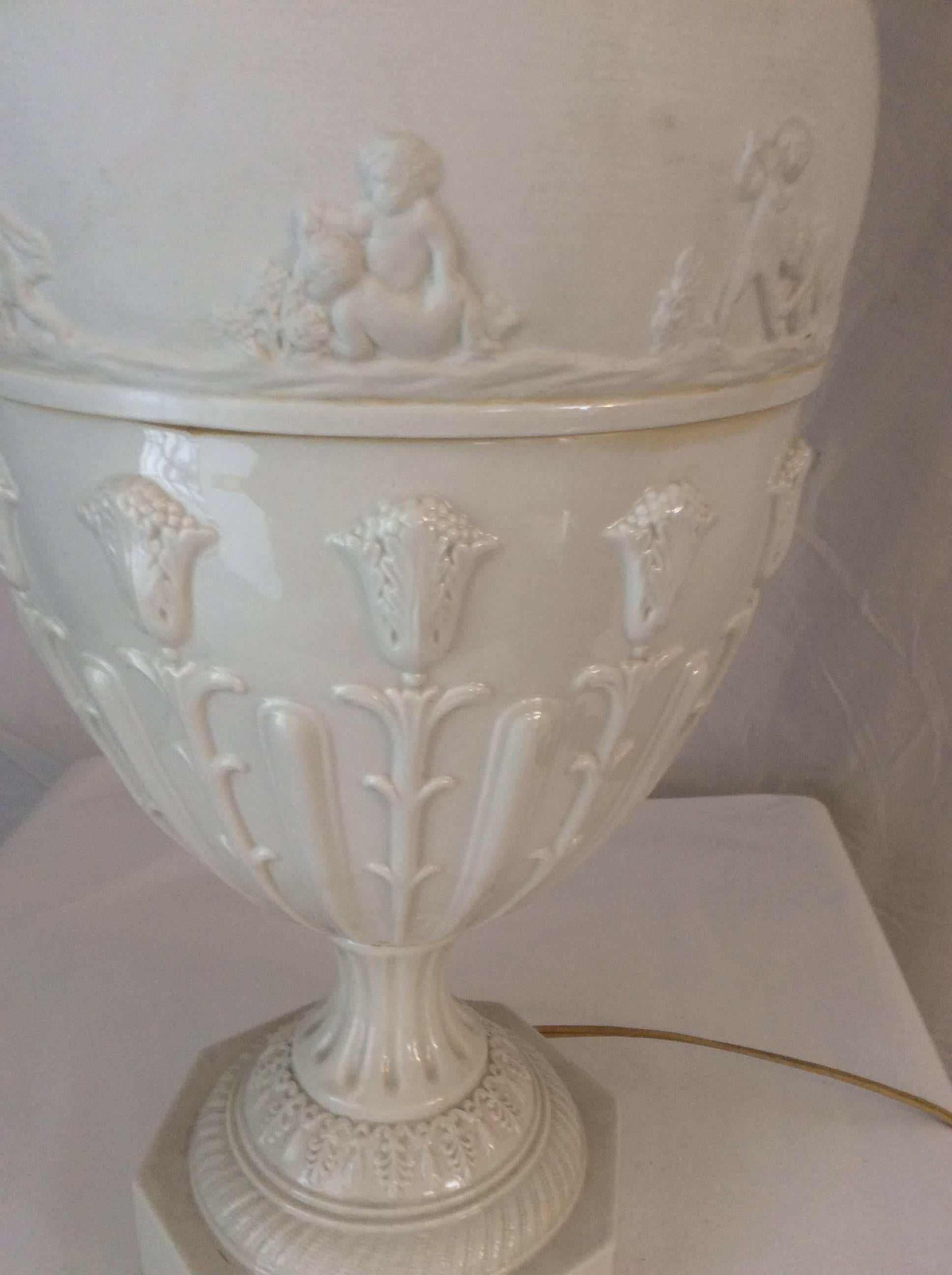 Hollywood Regency Blanc De Chine Italian Classical Porcelain D'Arte Table Lamp In Good Condition In Miami, FL