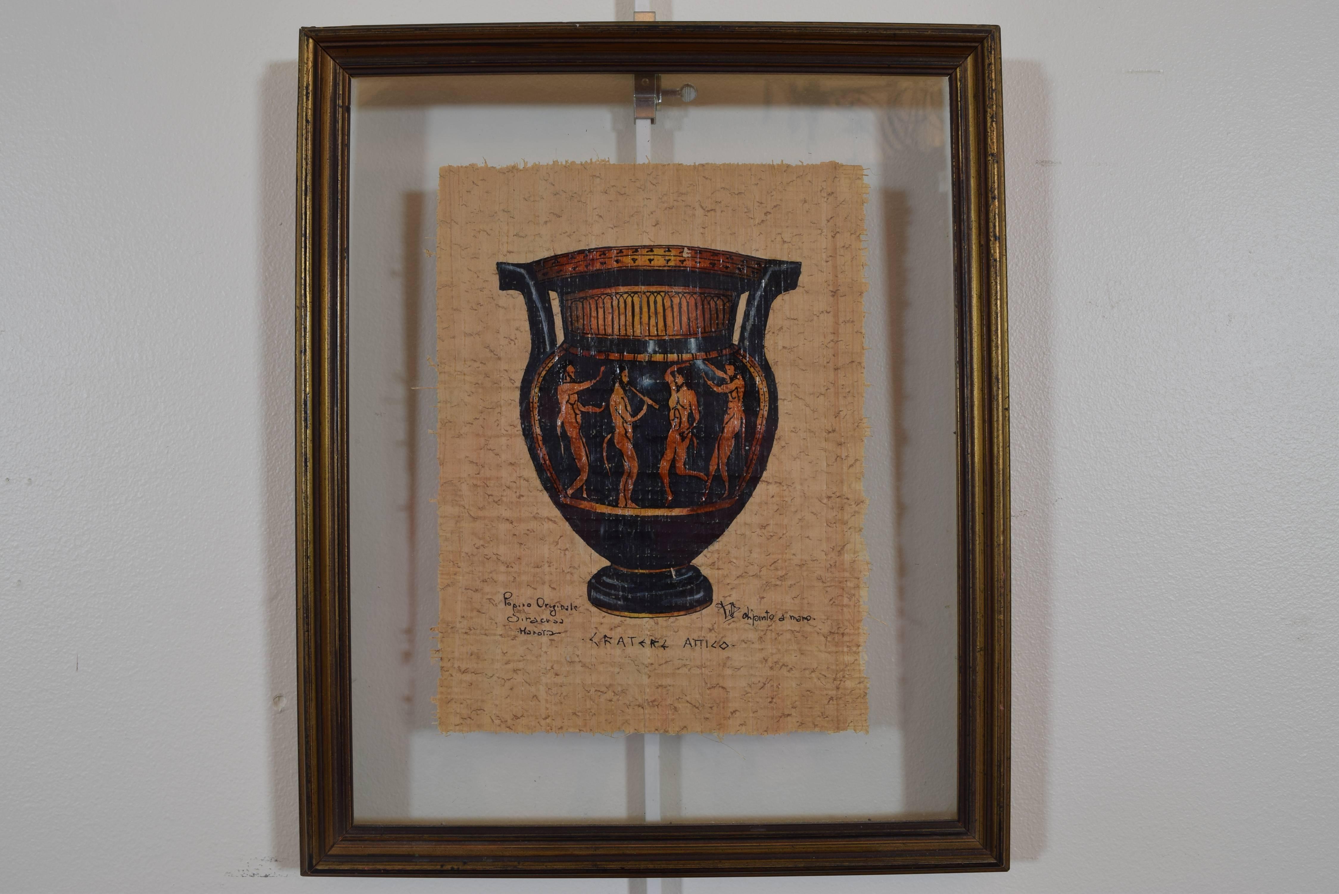 Représentant des vases Amphora, montés dans des cadres noirs, le plus petit : 11,5 x 14,5 x 1.