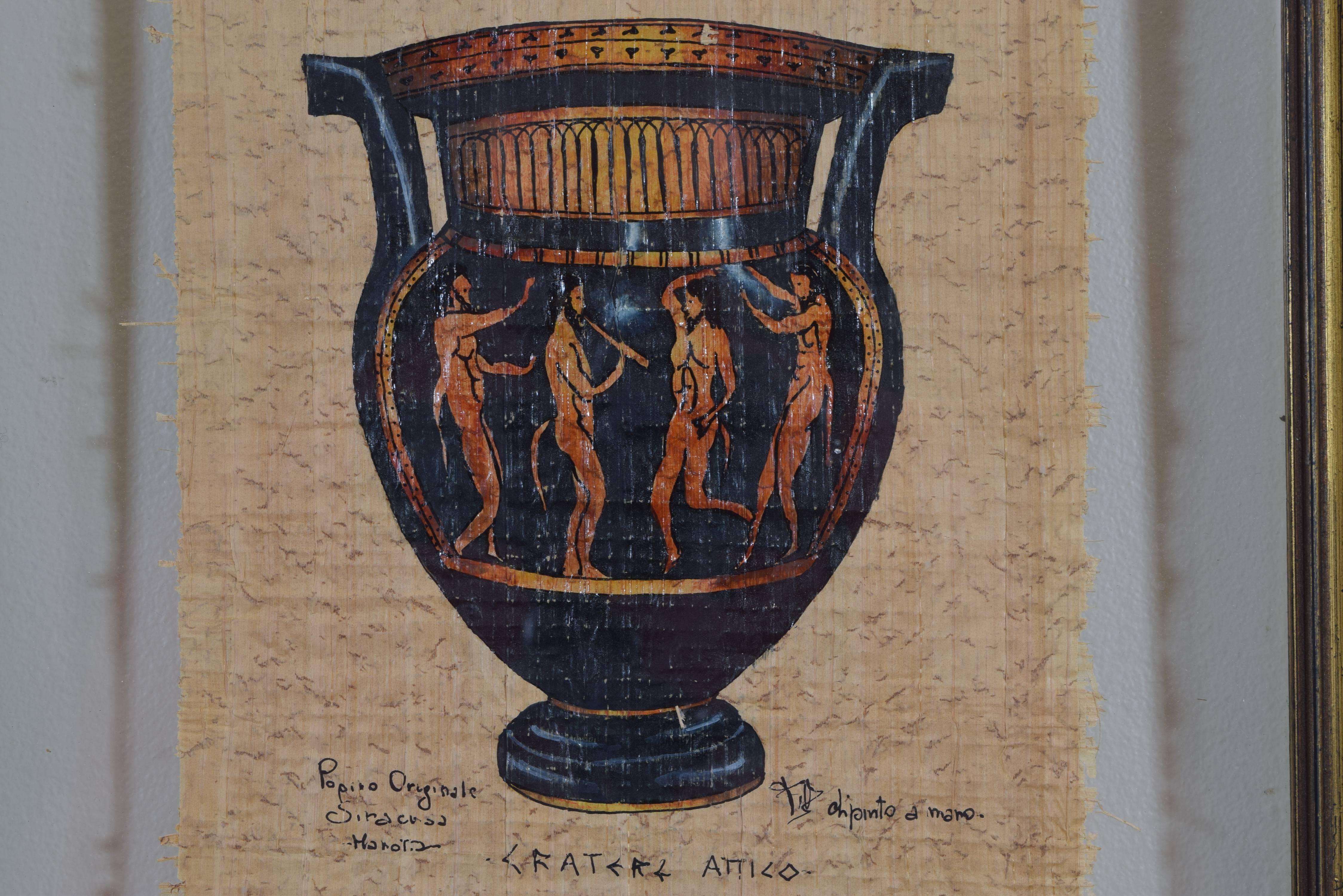 Neoclassical Two Italian Paintings on Paper of Greek Vessels, 20th Century