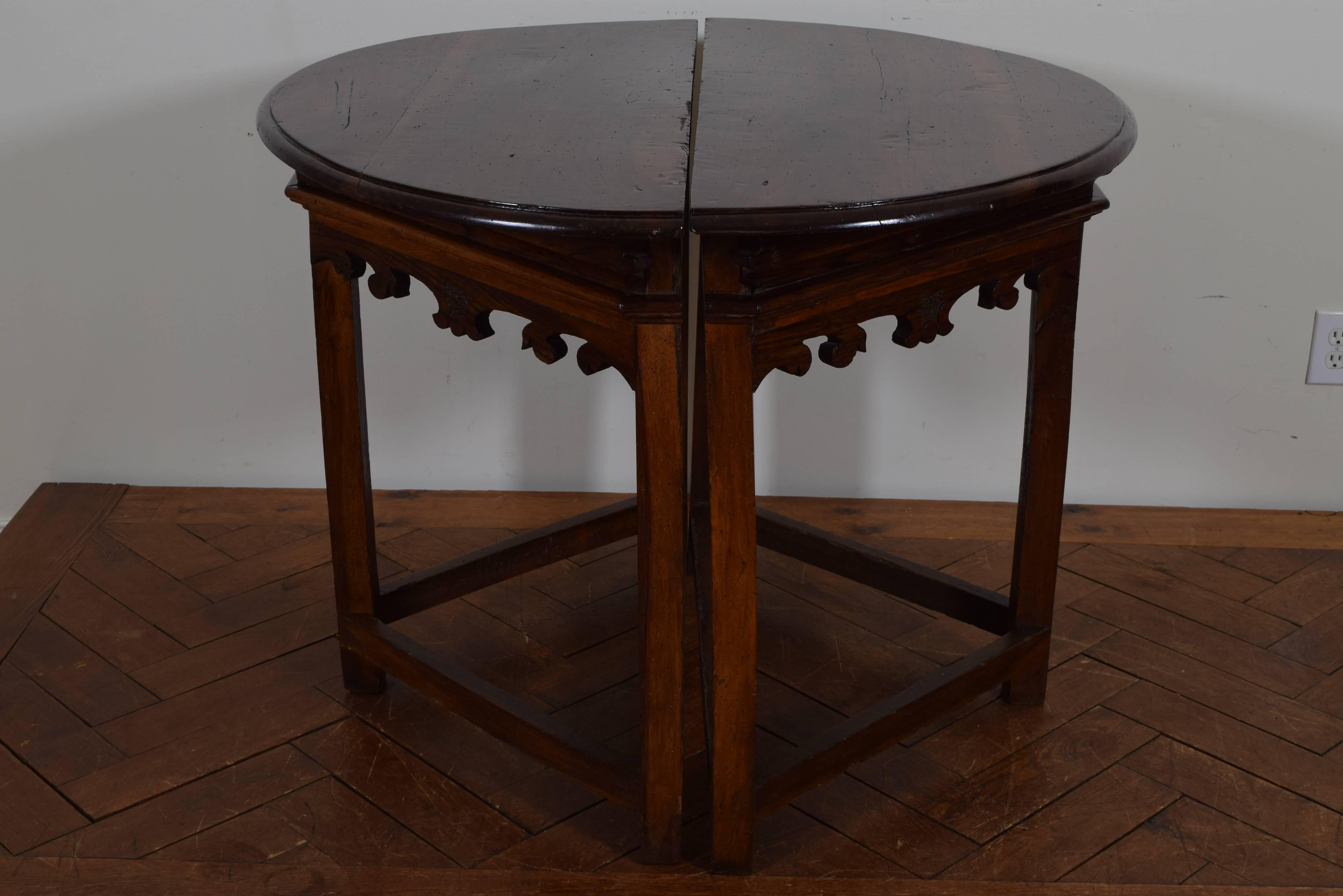 Baroque Pair of Italian, Emiliana, Carved Demilune Console Tables, 19th Century