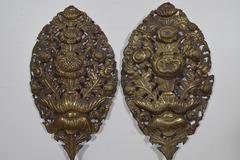 Italian Baroque Period Carved & Painted Porta Palme, Pair Original Brass "Palms"