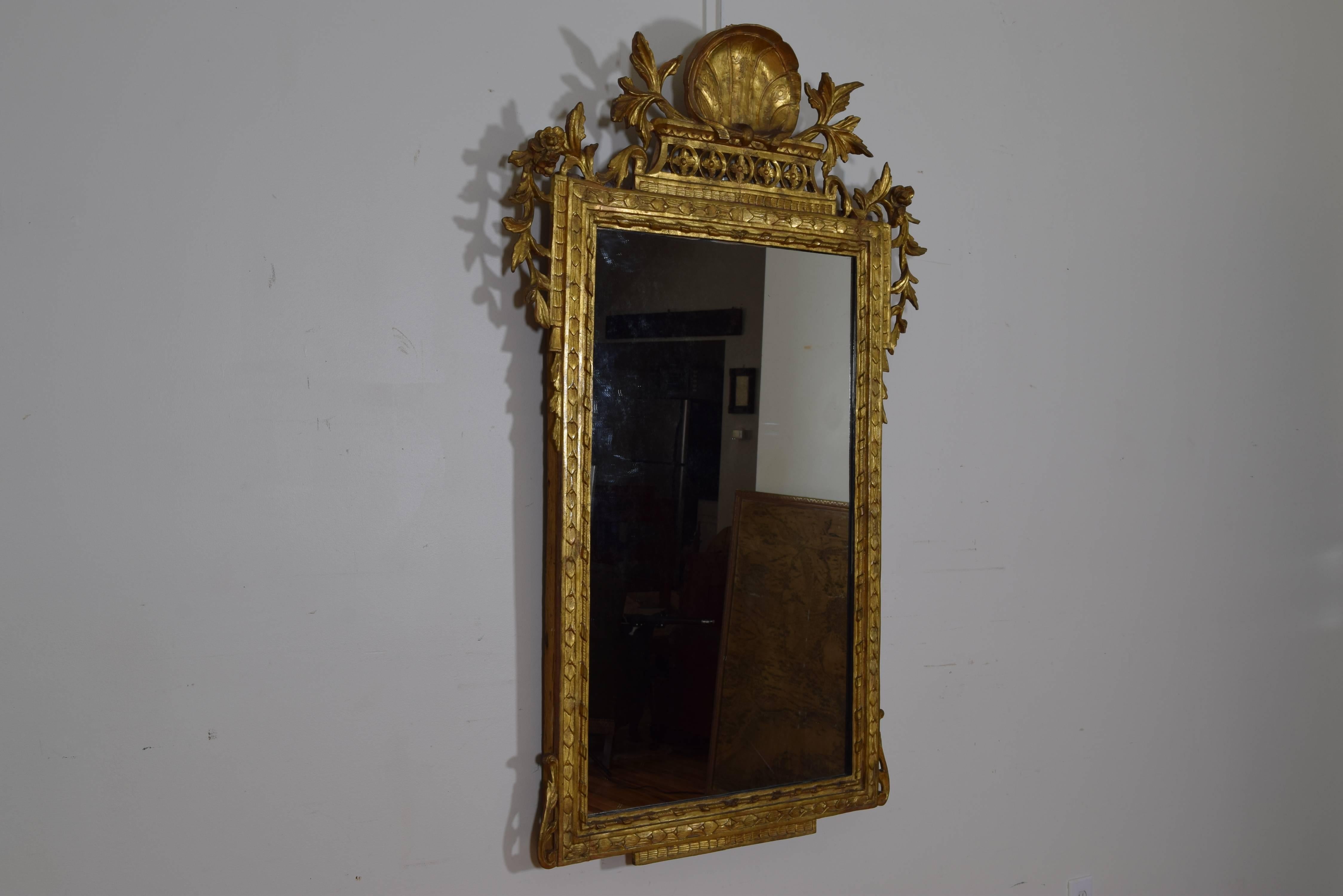 Neoclassical Italian Rome Carved Neoclassic Giltwood Mirror Third Quarter of the 18th Century