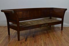French Restauration Period Walnut Canape, Rush Seat, Late 19th Century