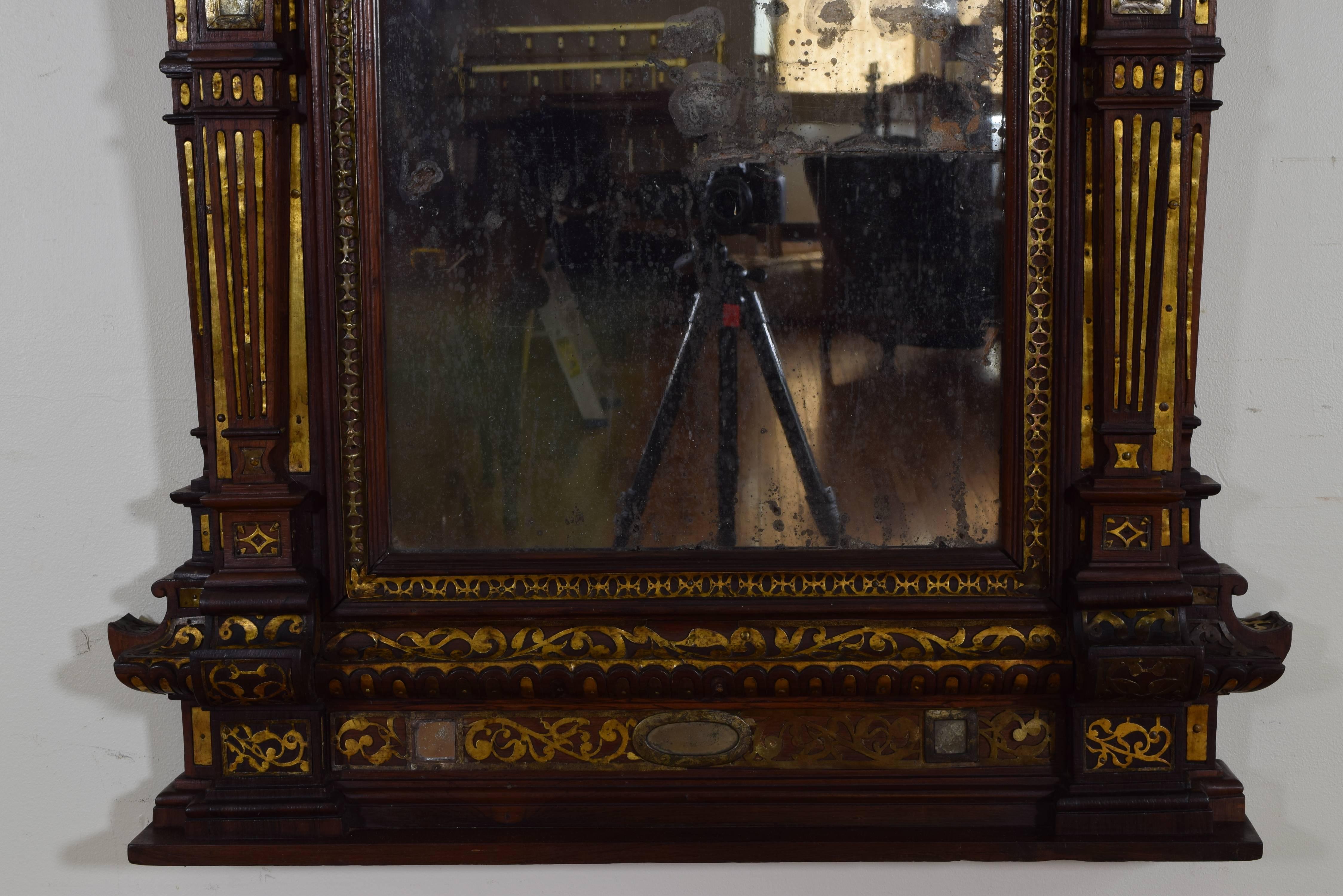Italian, Probably Venice, Rosewood and Brass Decorated Mirror, 19th Century 1