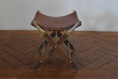 Continental Steel, Brass, and Leather Decorative Bench, Early 20th Century