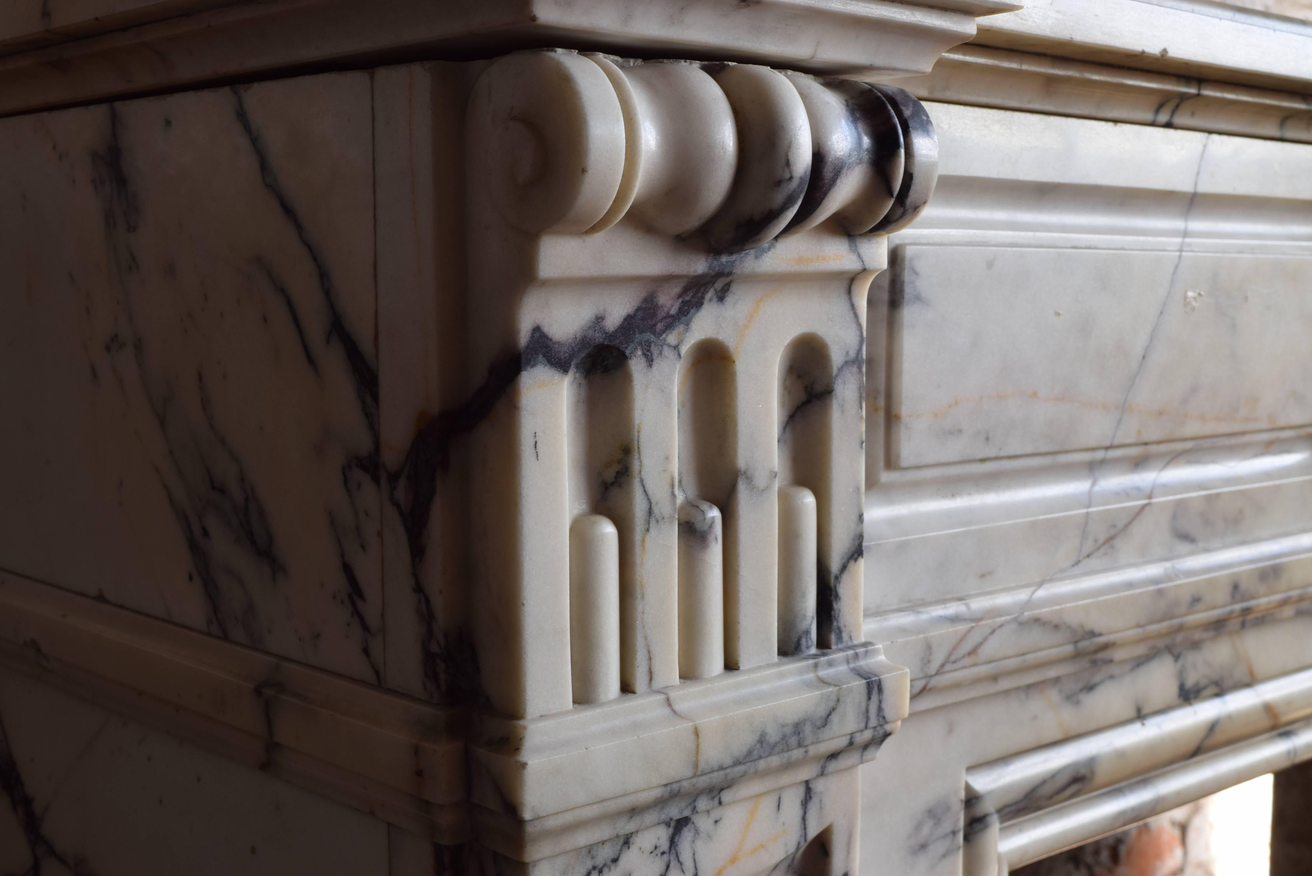 Italian Georgian Carved Marble Mantel, Probably Arabescato Marble, 18th-19th Century