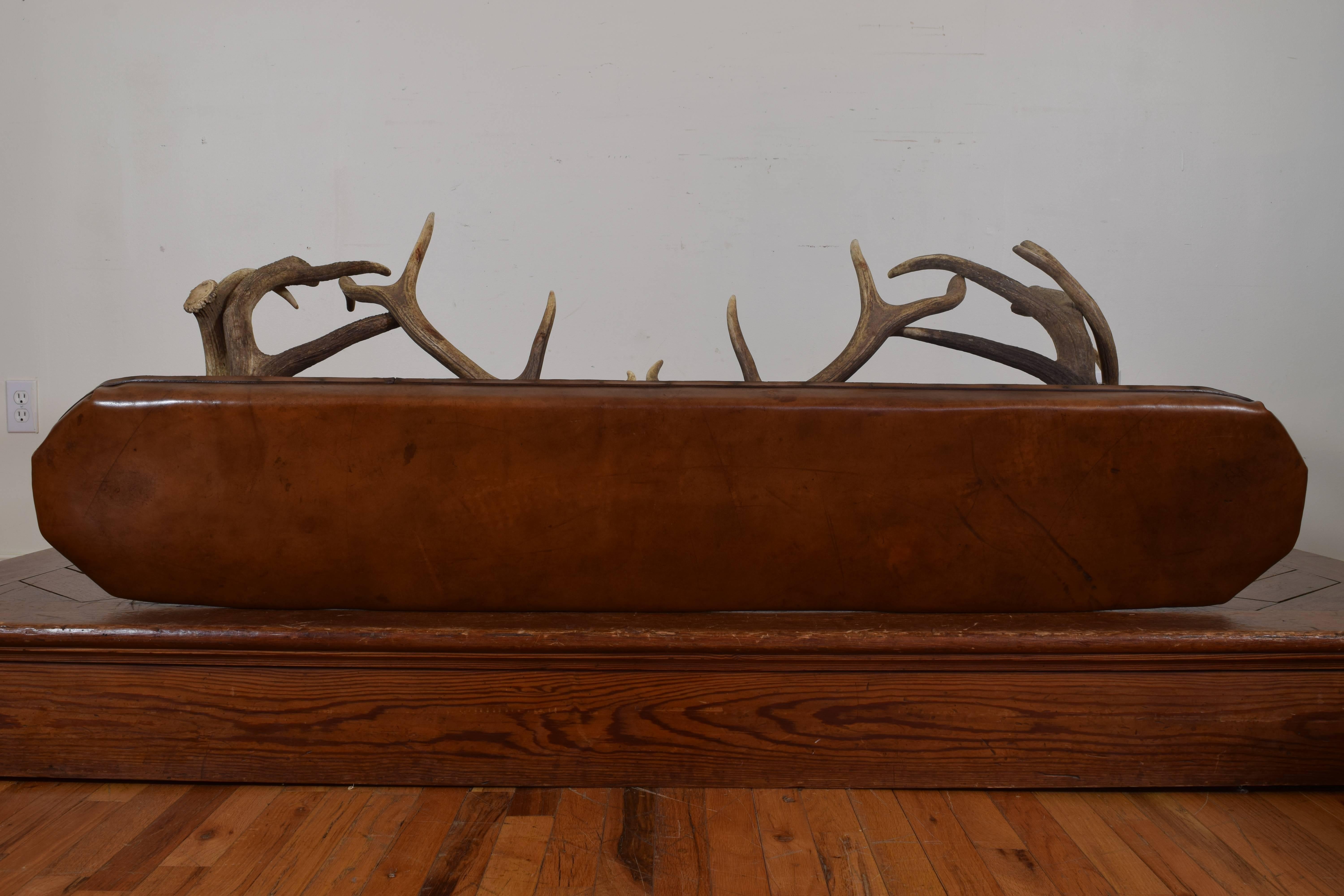 Pair of Continental Antler and Leather Upholstered Benches In Excellent Condition In Atlanta, GA