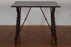Spanish Walnut and Inlaid Side Table with Iron Stretcher, 19th Century