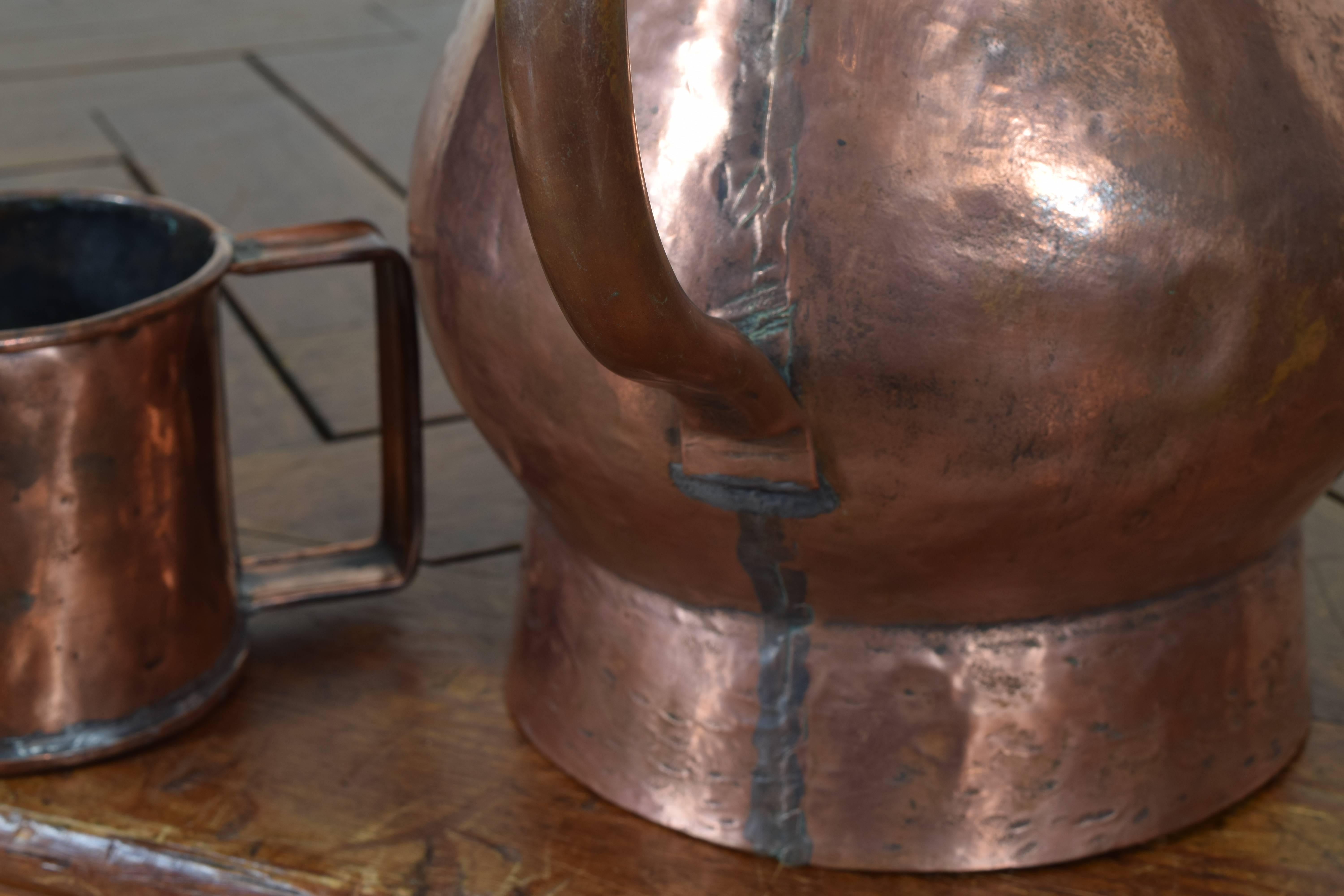 French Copper Pitcher and Mug, 19th Century In Excellent Condition In Atlanta, GA