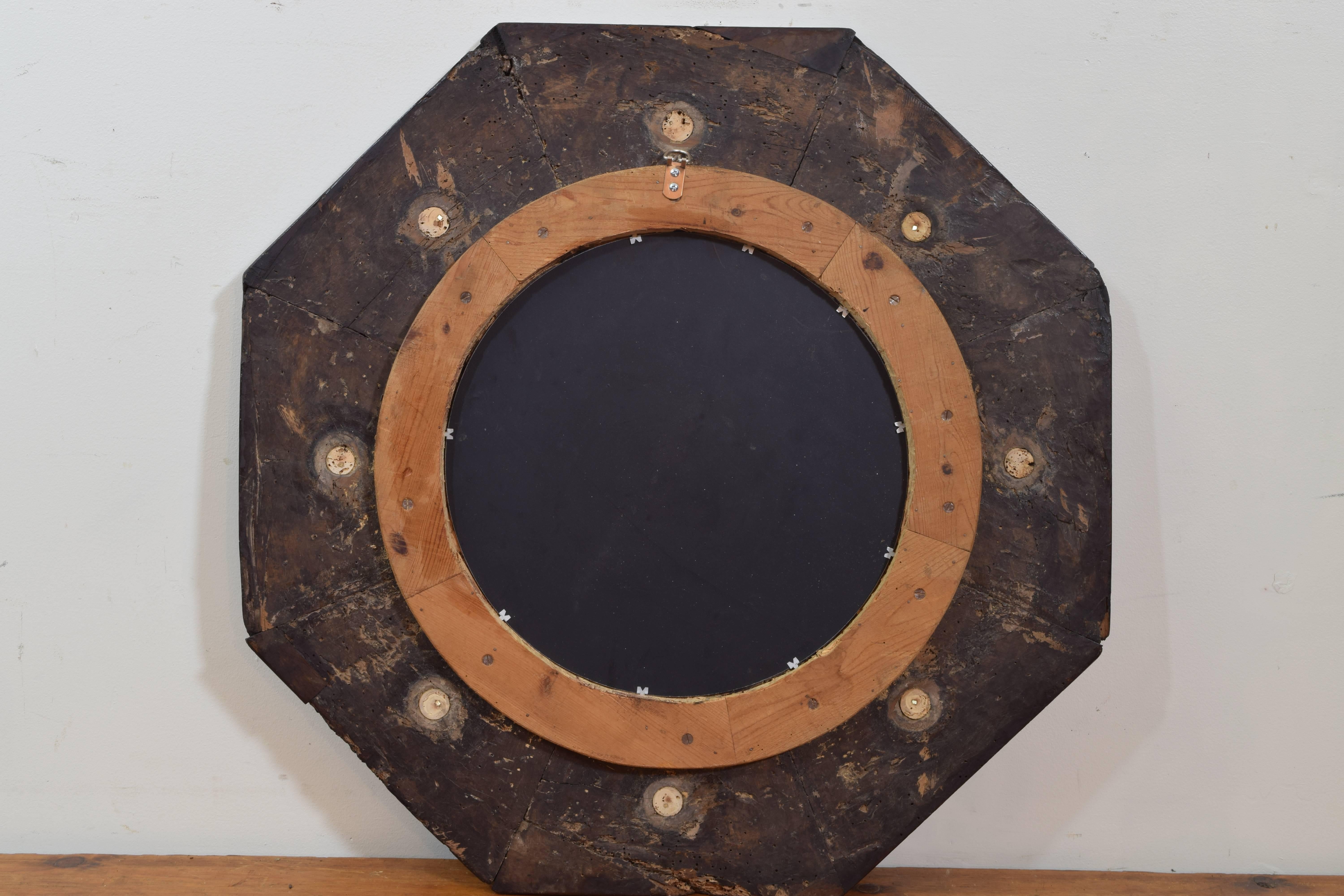 Spanish Late Baroque Walnut, Inlaid and Brass Mounted Octagonal Mirror 1