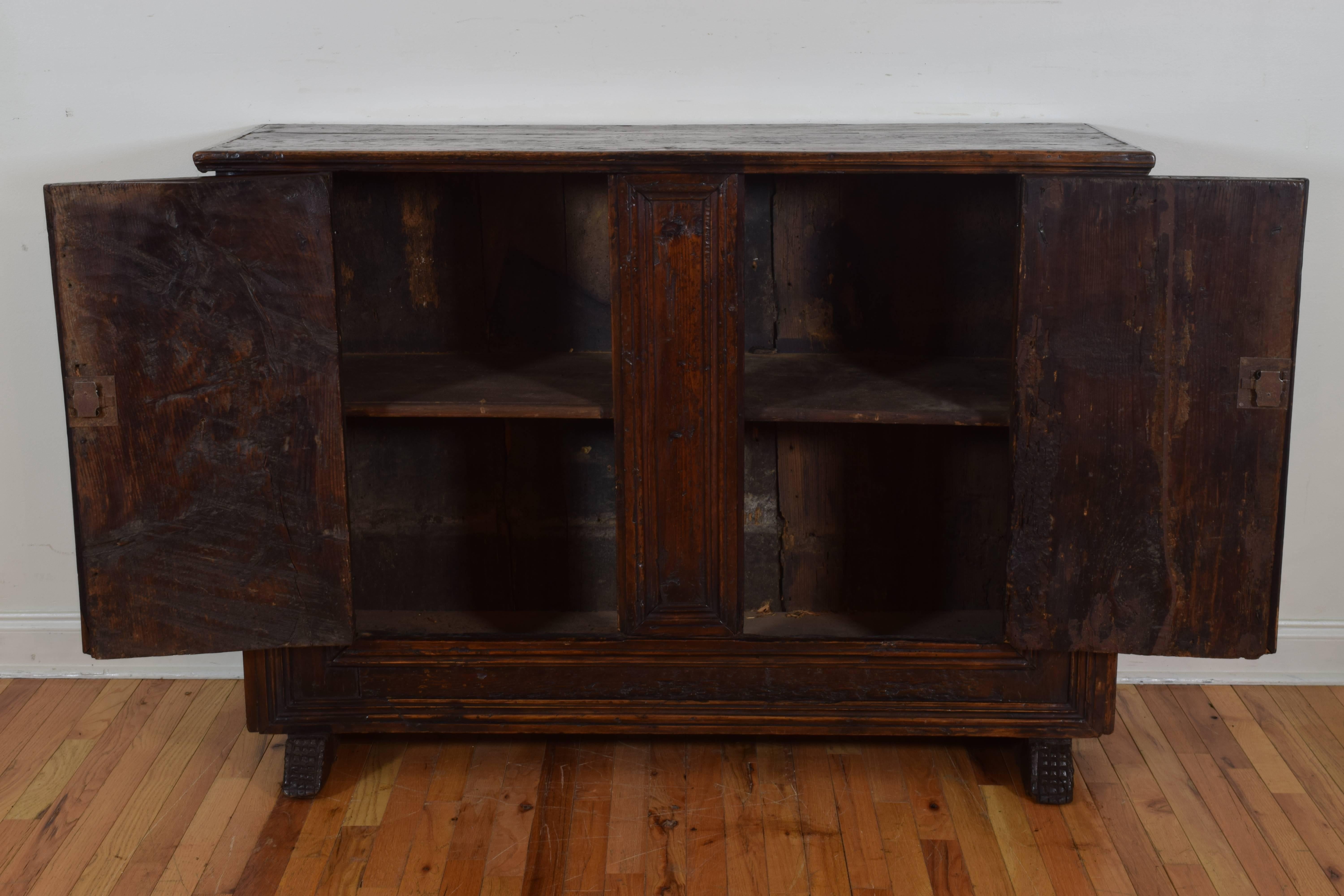 Italian Tuscan Baroque Larchwood Two-Door Credenza with Raised Lozenge Panels