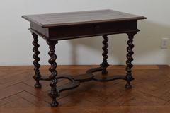 French Louis XIII Style Oak One Drawer Side Table, 19th Century