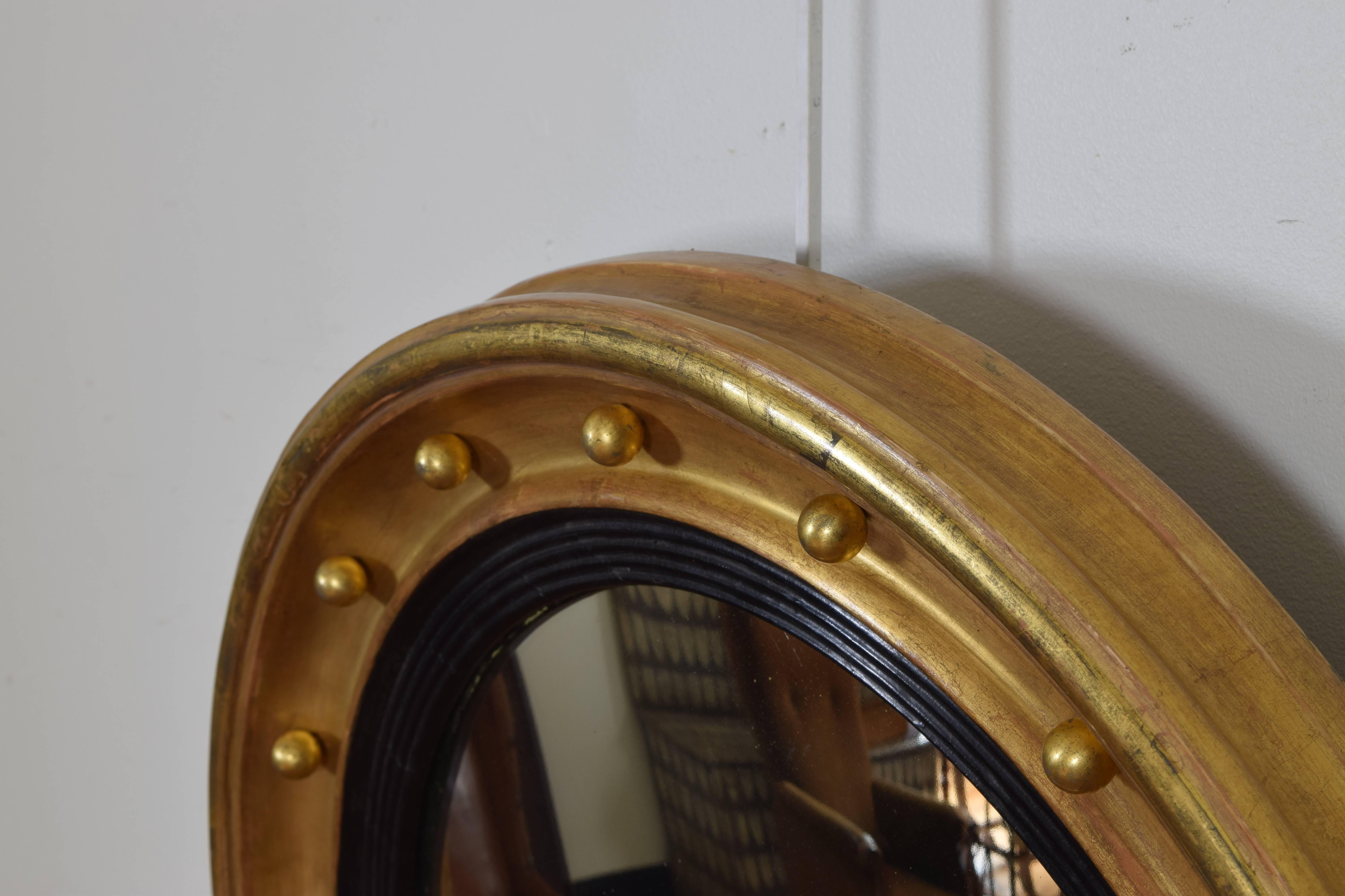 19th Century English Regency Giltwood Convex Mirror, Original Mirrorplate