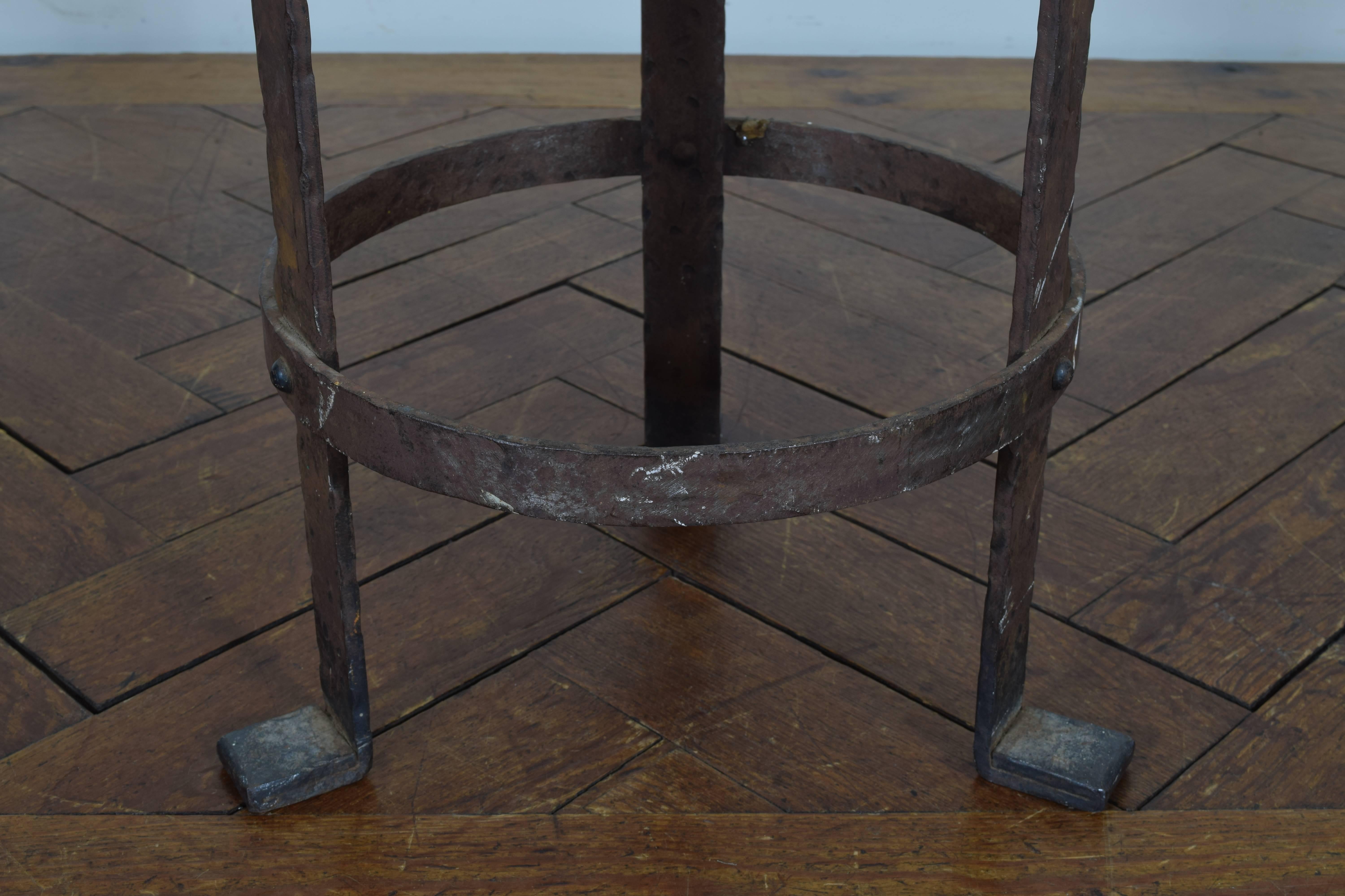 Mid-20th Century French Steel and Leather Upholstered Barstool, 20th Century For Sale