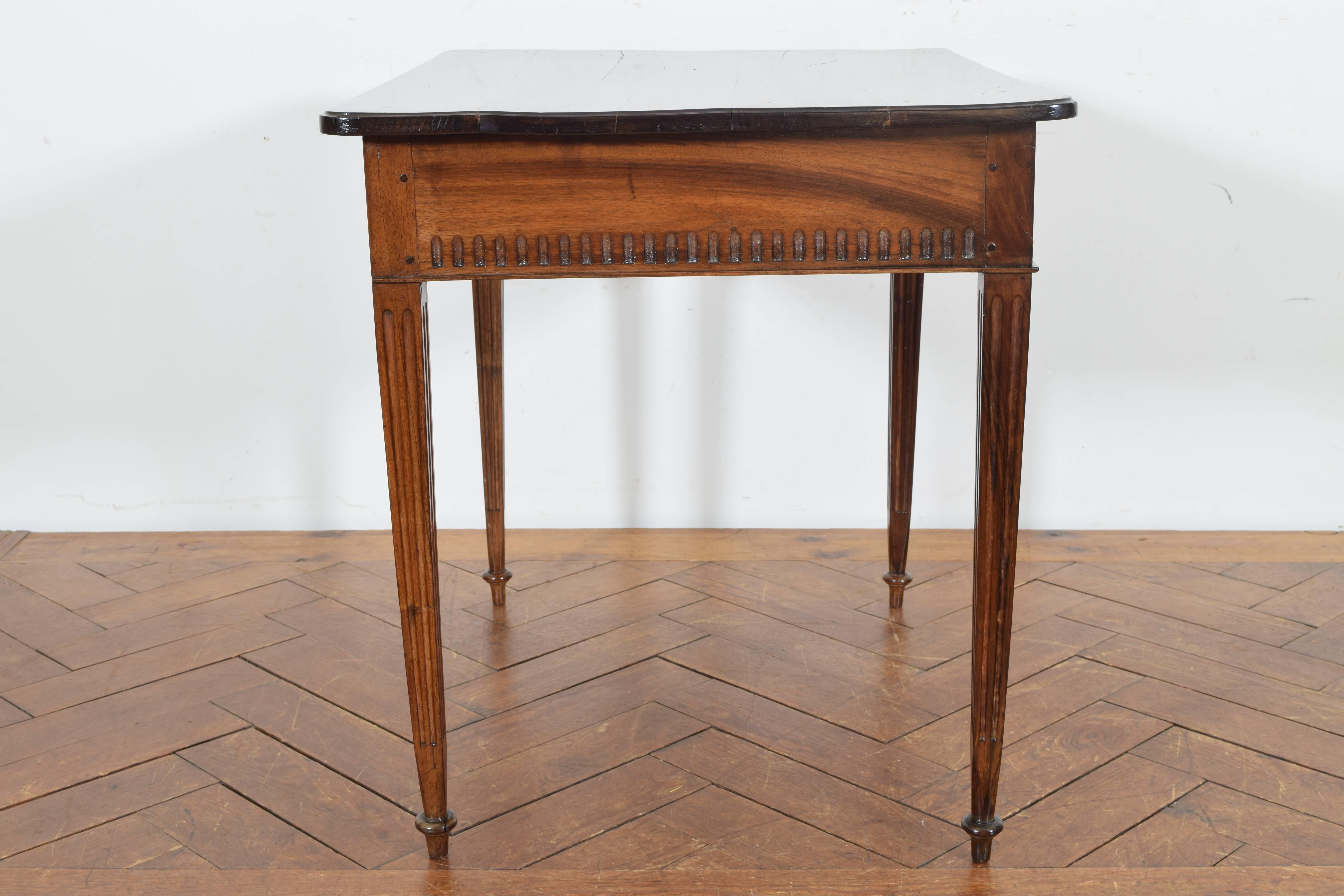Directoire French Neoclassic Carved Walnut and Veneer One-Drawer Table, Early 19th Century