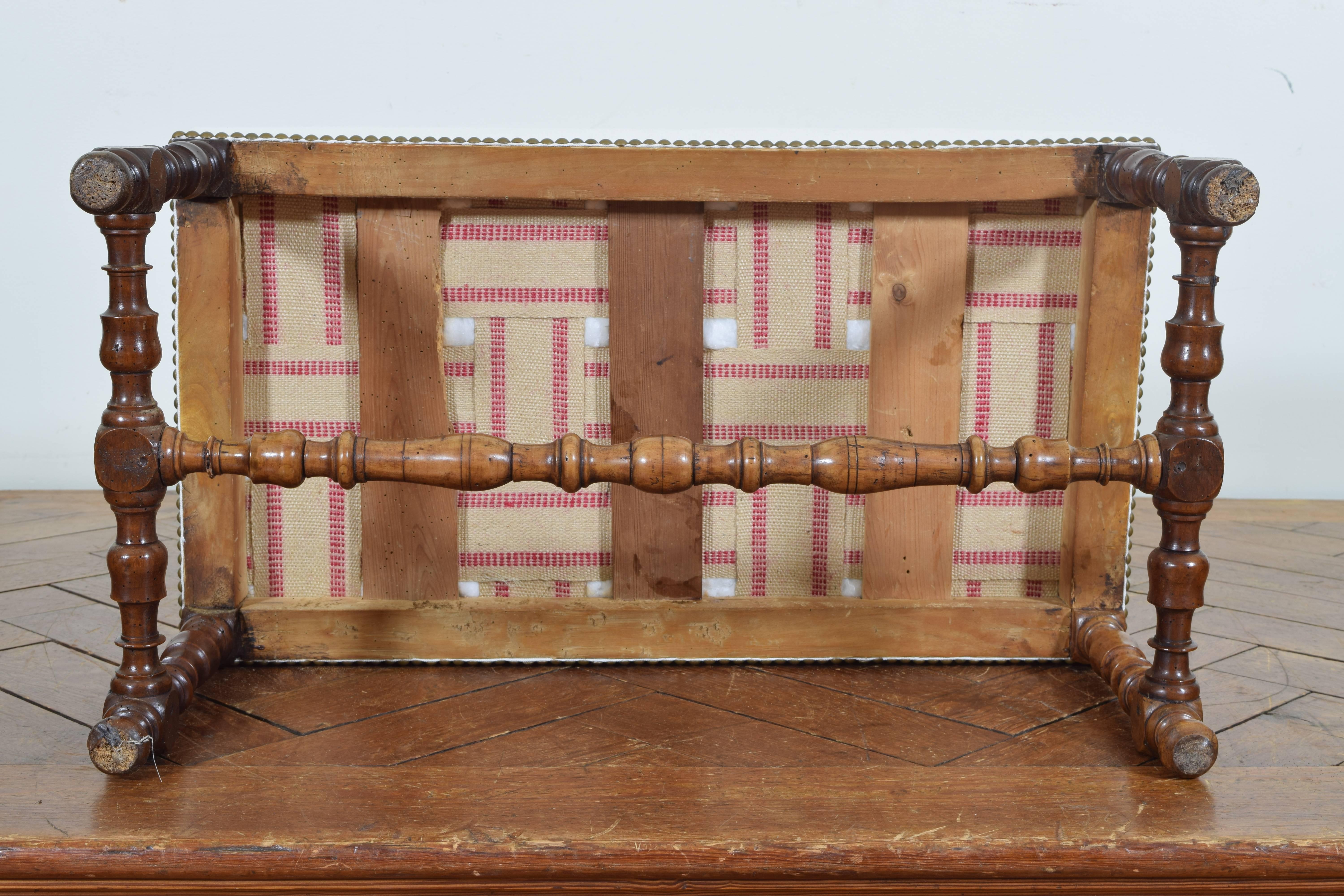 Spanish, Mallorca, Louis XIII Fruitwood and Upholstered Bench, 18th Century 4