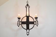 Large Italian Wrought Iron Four-Light Orb Chandelier, circa 1900