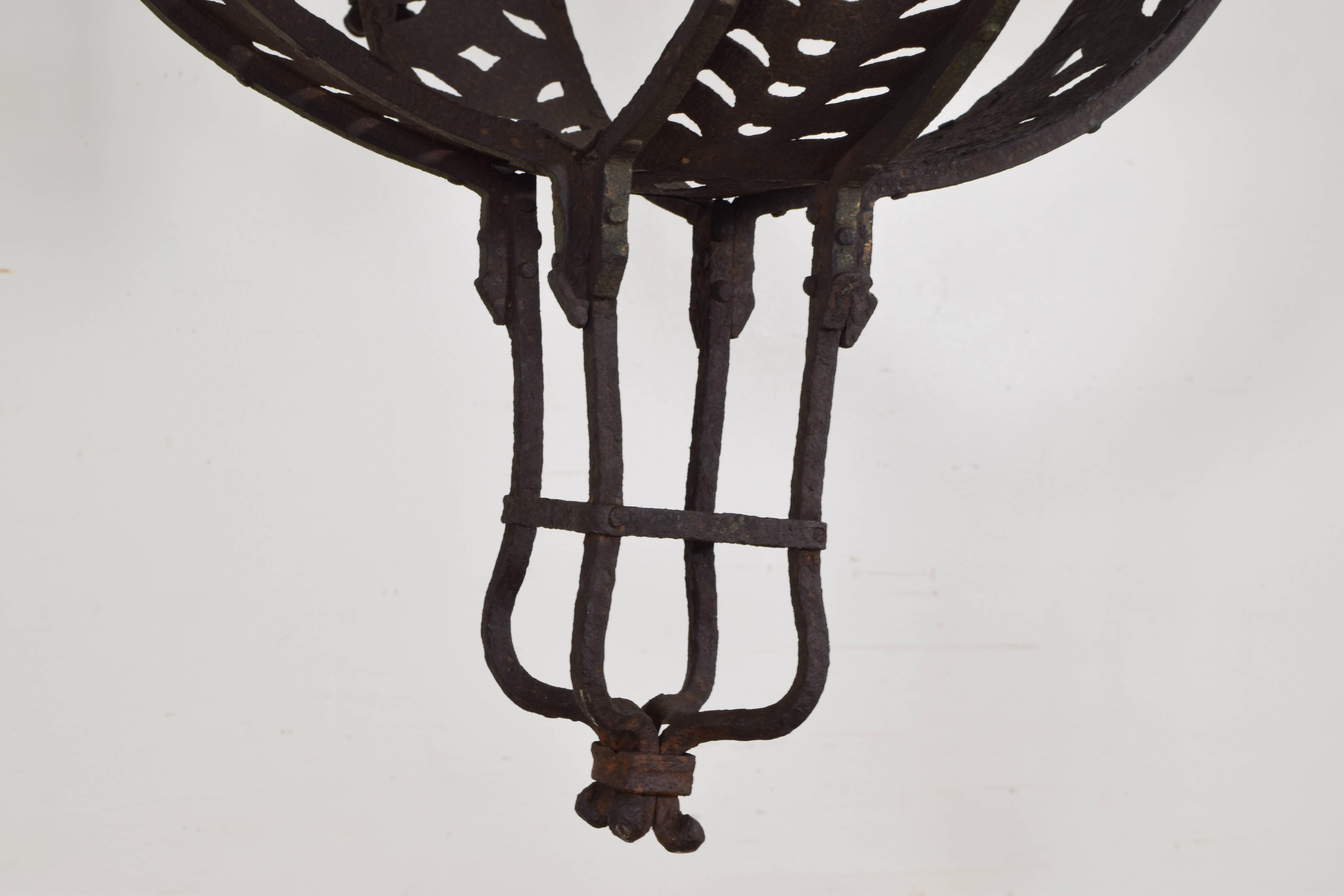 Large Italian Wrought Iron Four-Light Orb Chandelier, circa 1900 For Sale 2