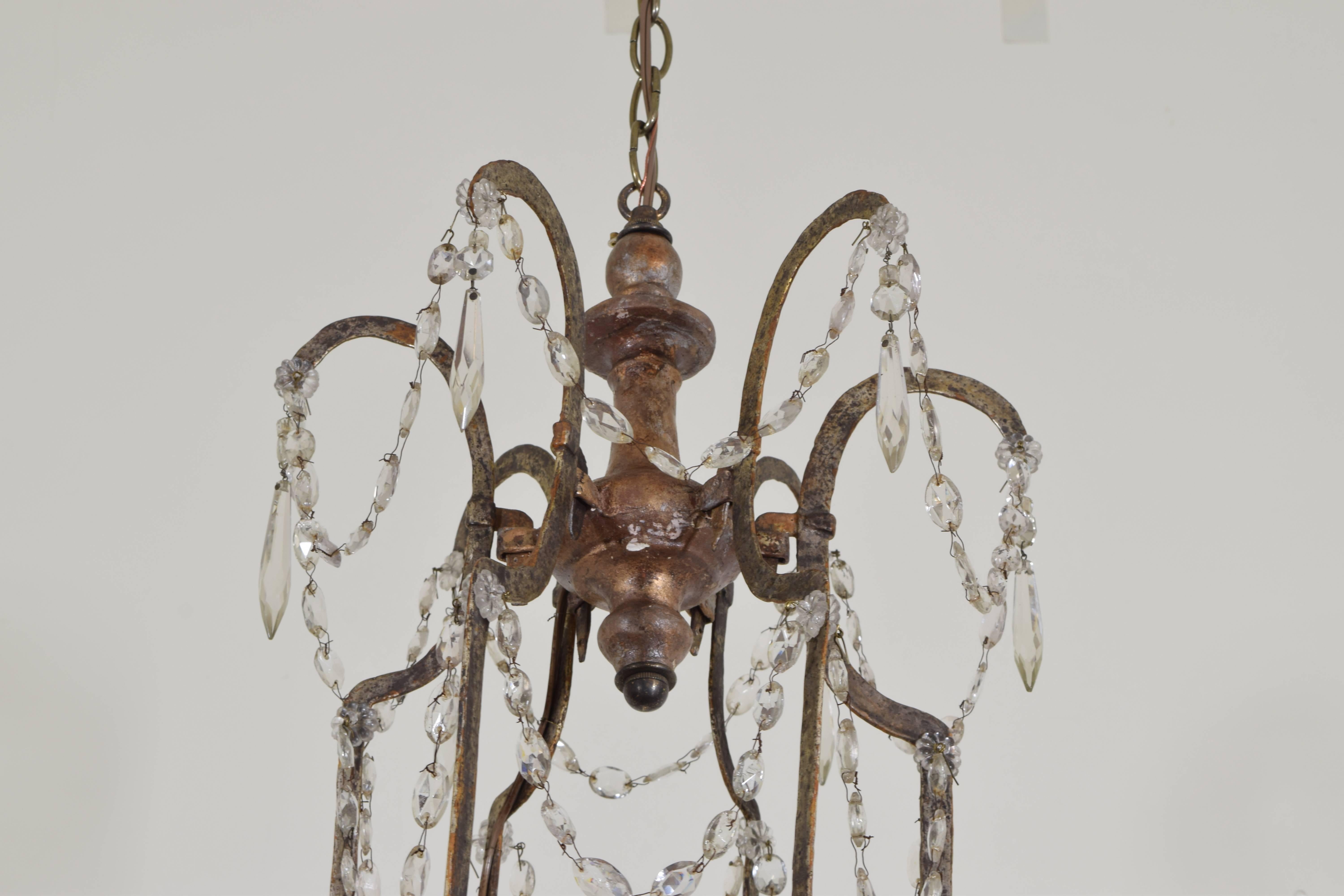 Italian Silver Gilt Iron and Wooden Six-Light Chandelier, late 18th Century In Excellent Condition In Atlanta, GA