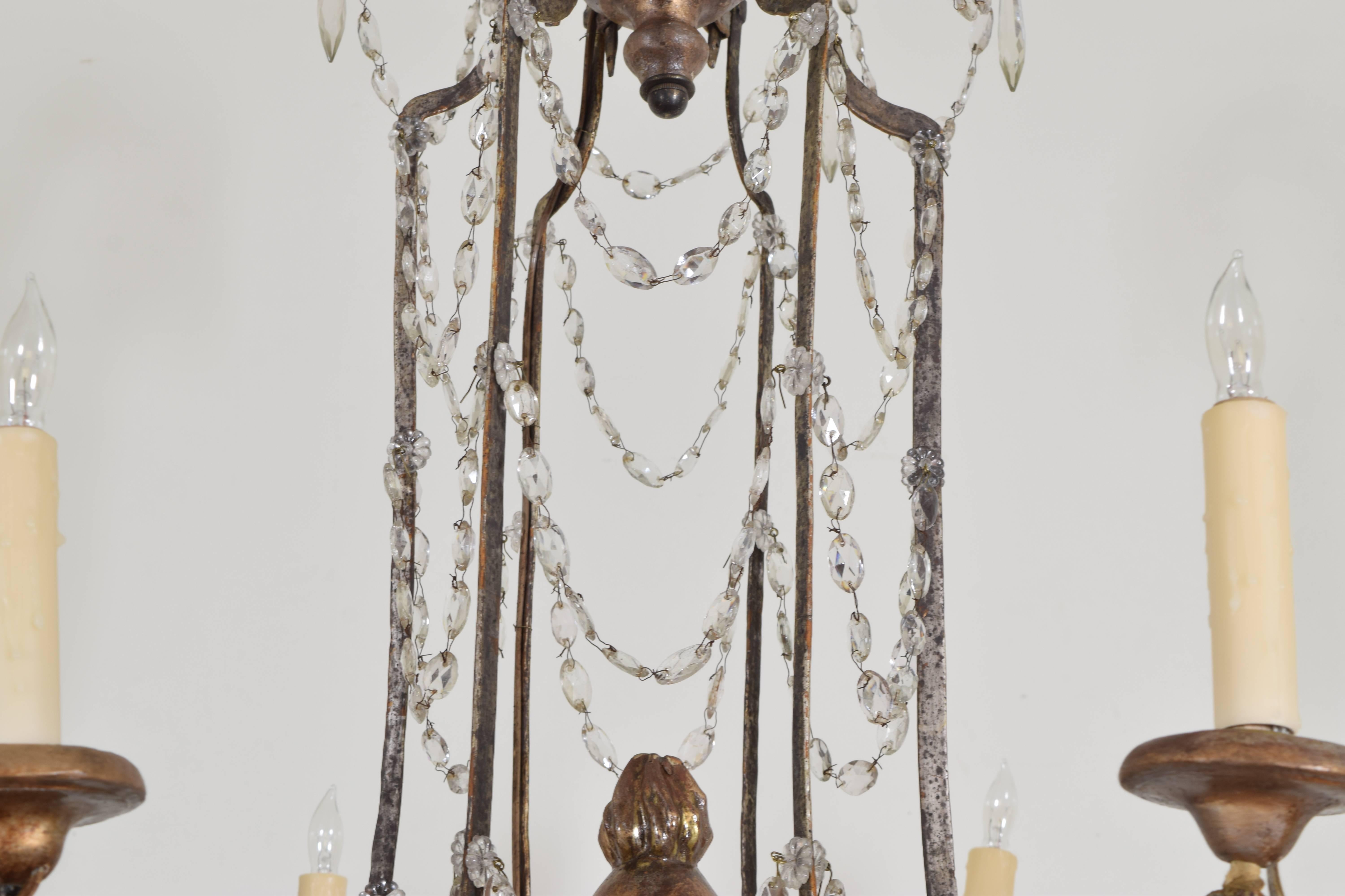 Italian Silver Gilt Iron and Wooden Six-Light Chandelier, late 18th Century 1