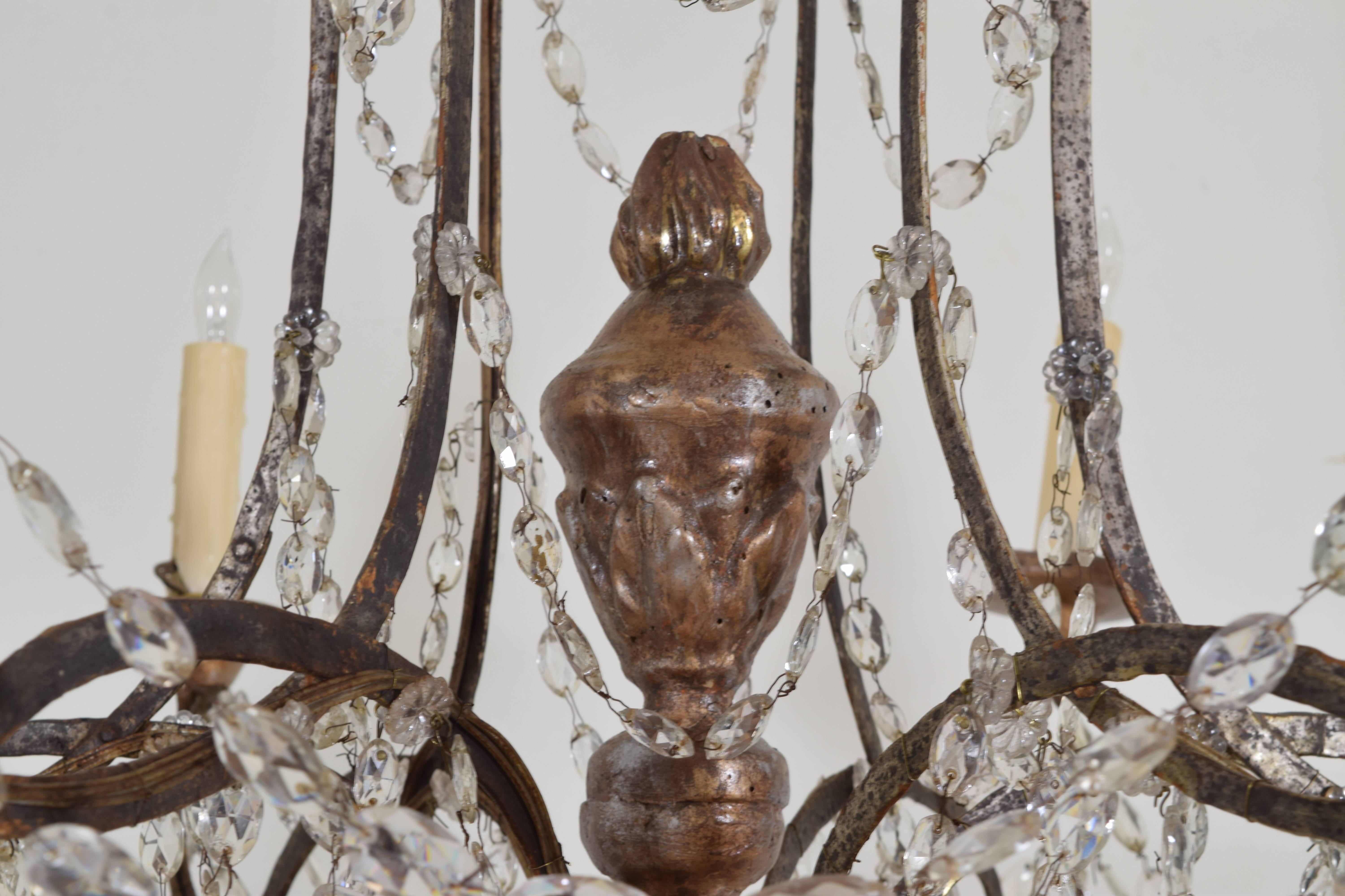 Italian Silver Gilt Iron and Wooden Six-Light Chandelier, late 18th Century 6