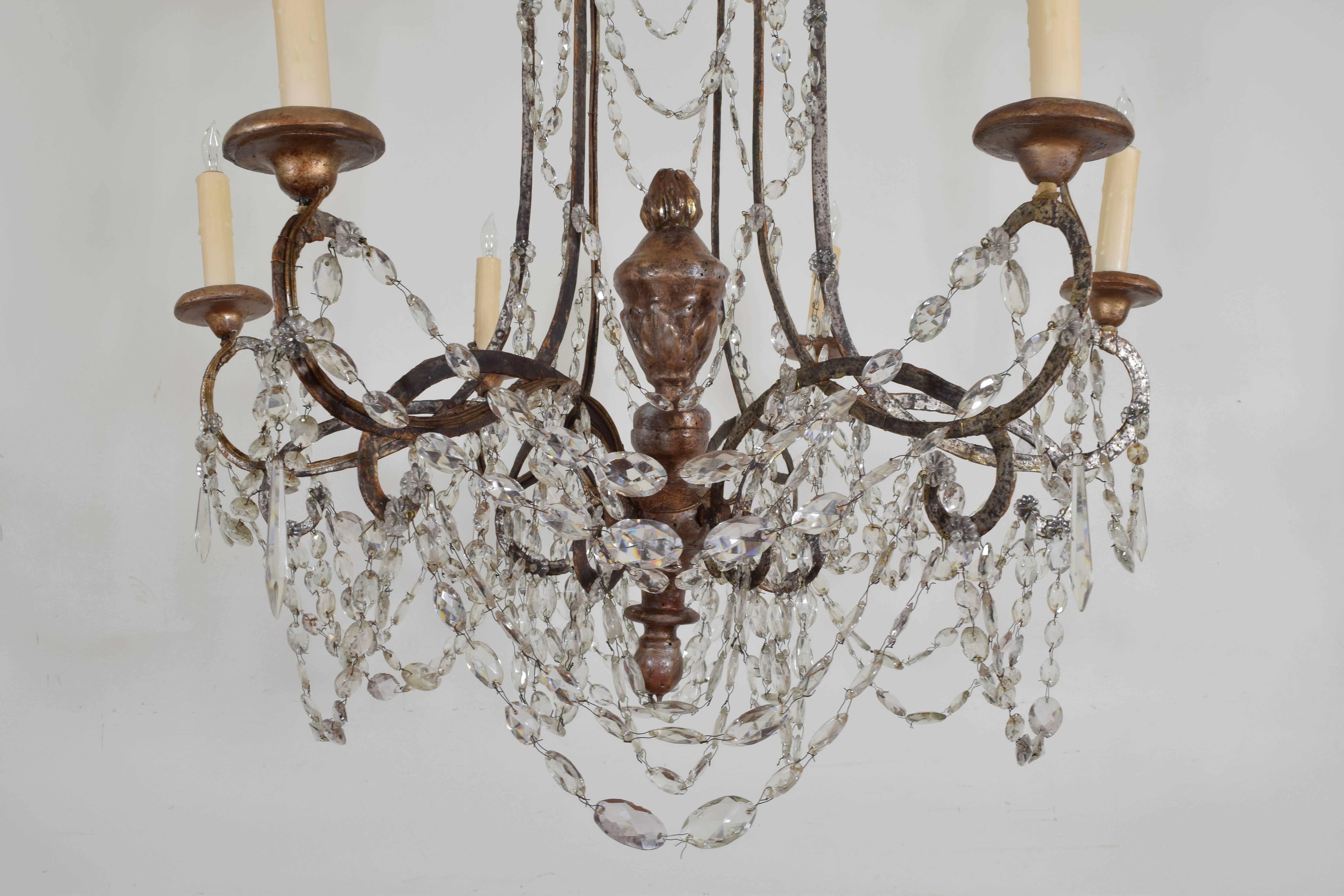 Italian Silver Gilt Iron and Wooden Six-Light Chandelier, late 18th Century 4