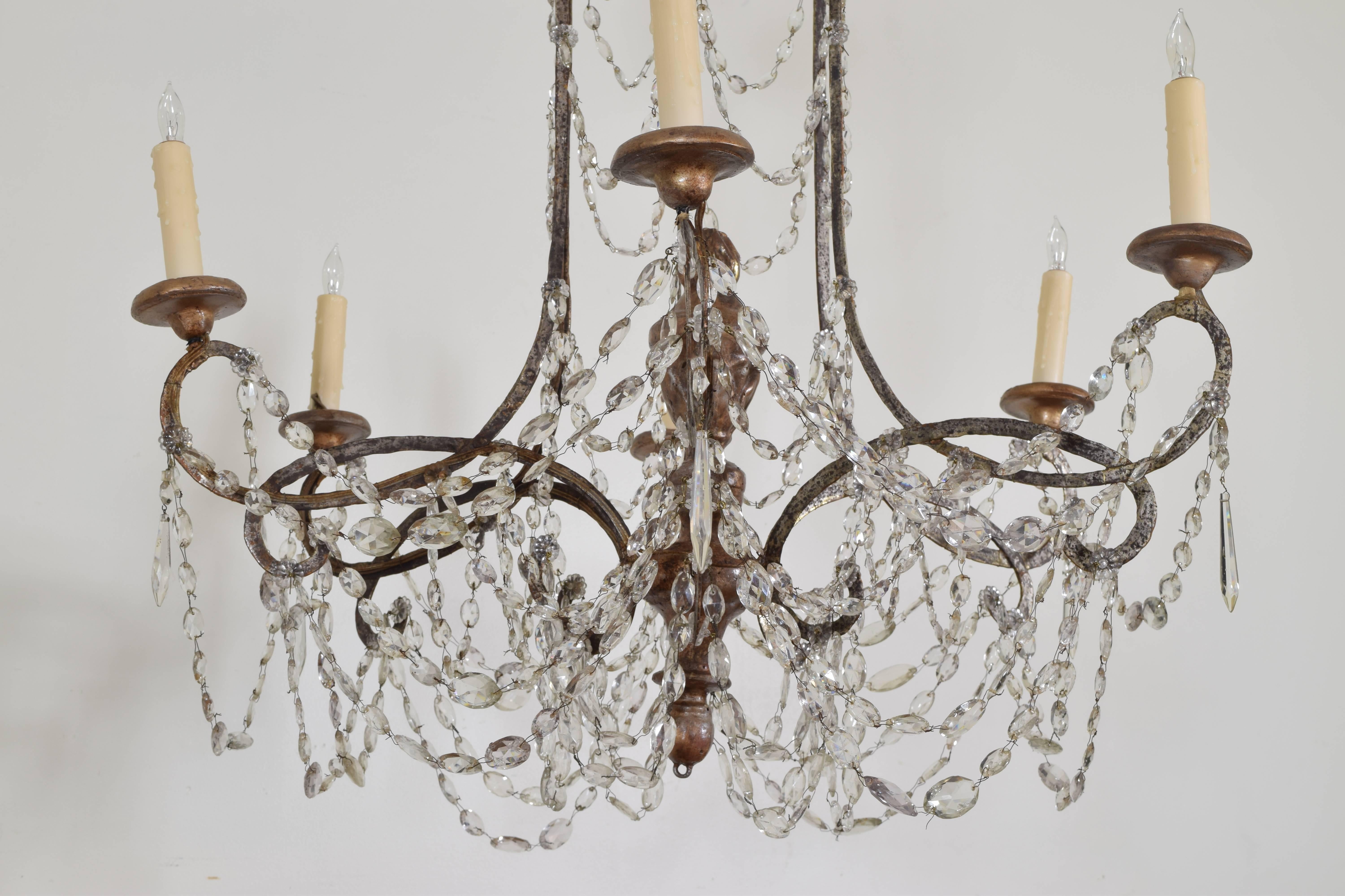 Italian Silver Gilt Iron and Wooden Six-Light Chandelier, late 18th Century 5