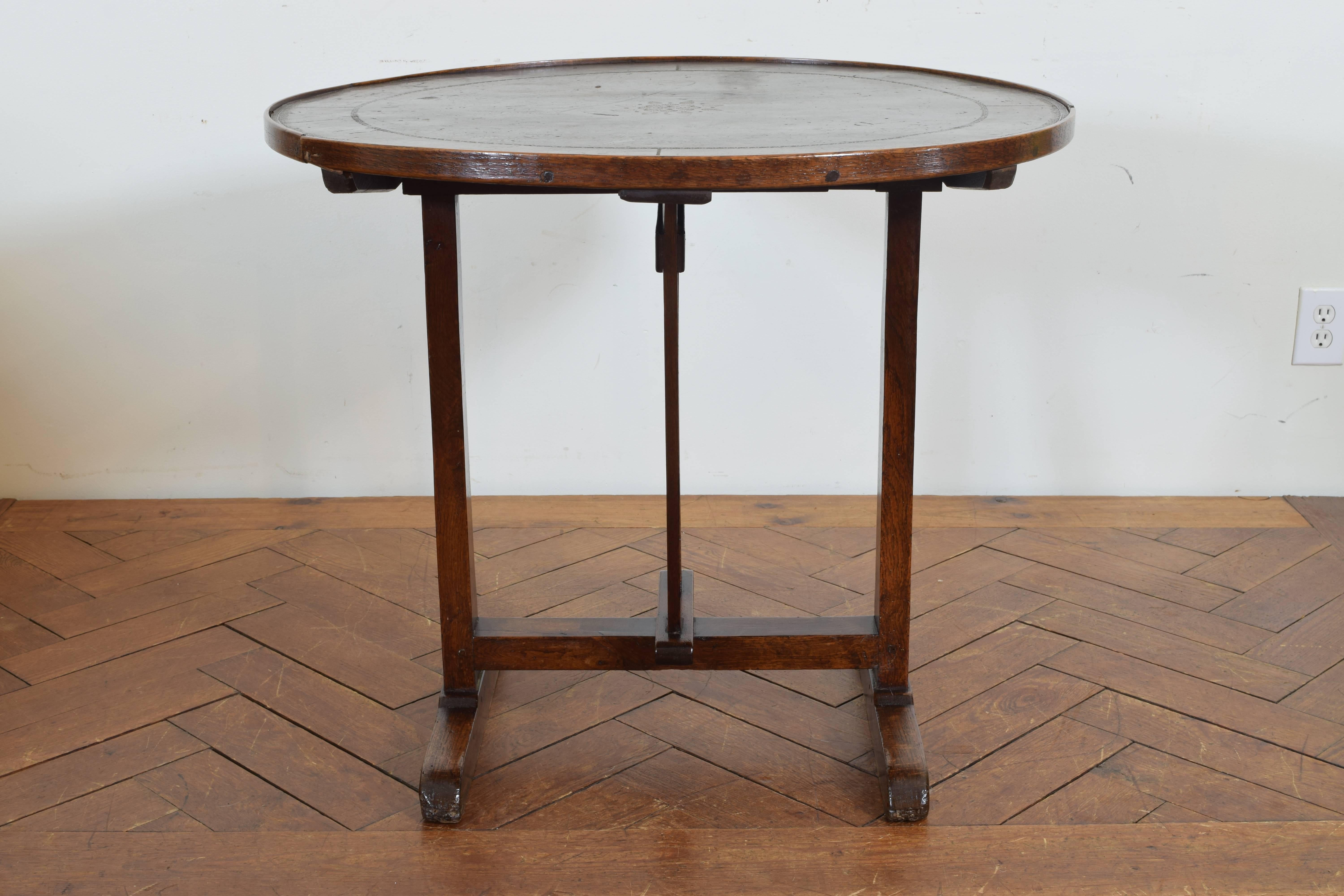 French Oak Folding Vineyard Table with Leather Top, Mid-19th Century 1