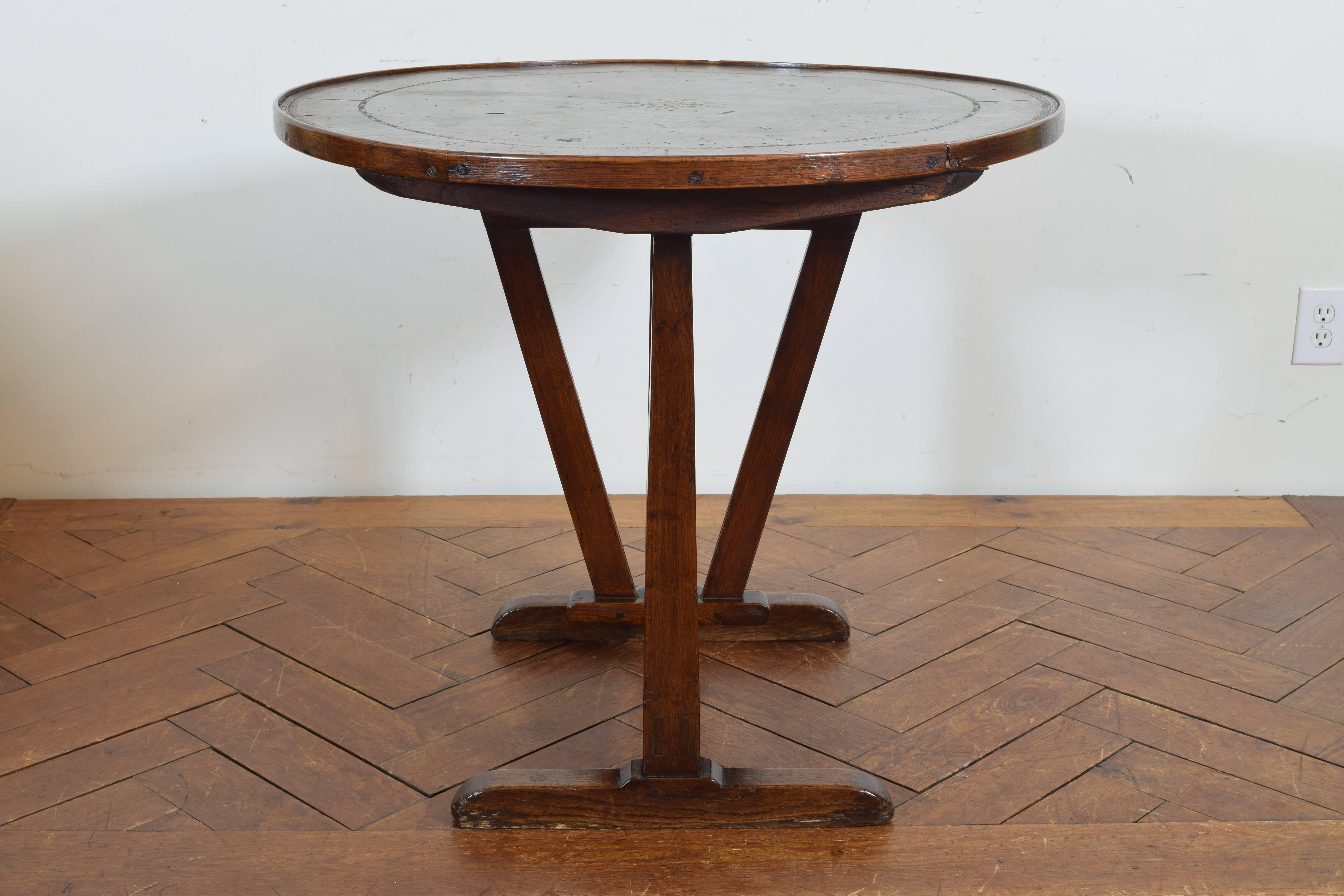 French Oak Folding Vineyard Table with Leather Top, Mid-19th Century 2