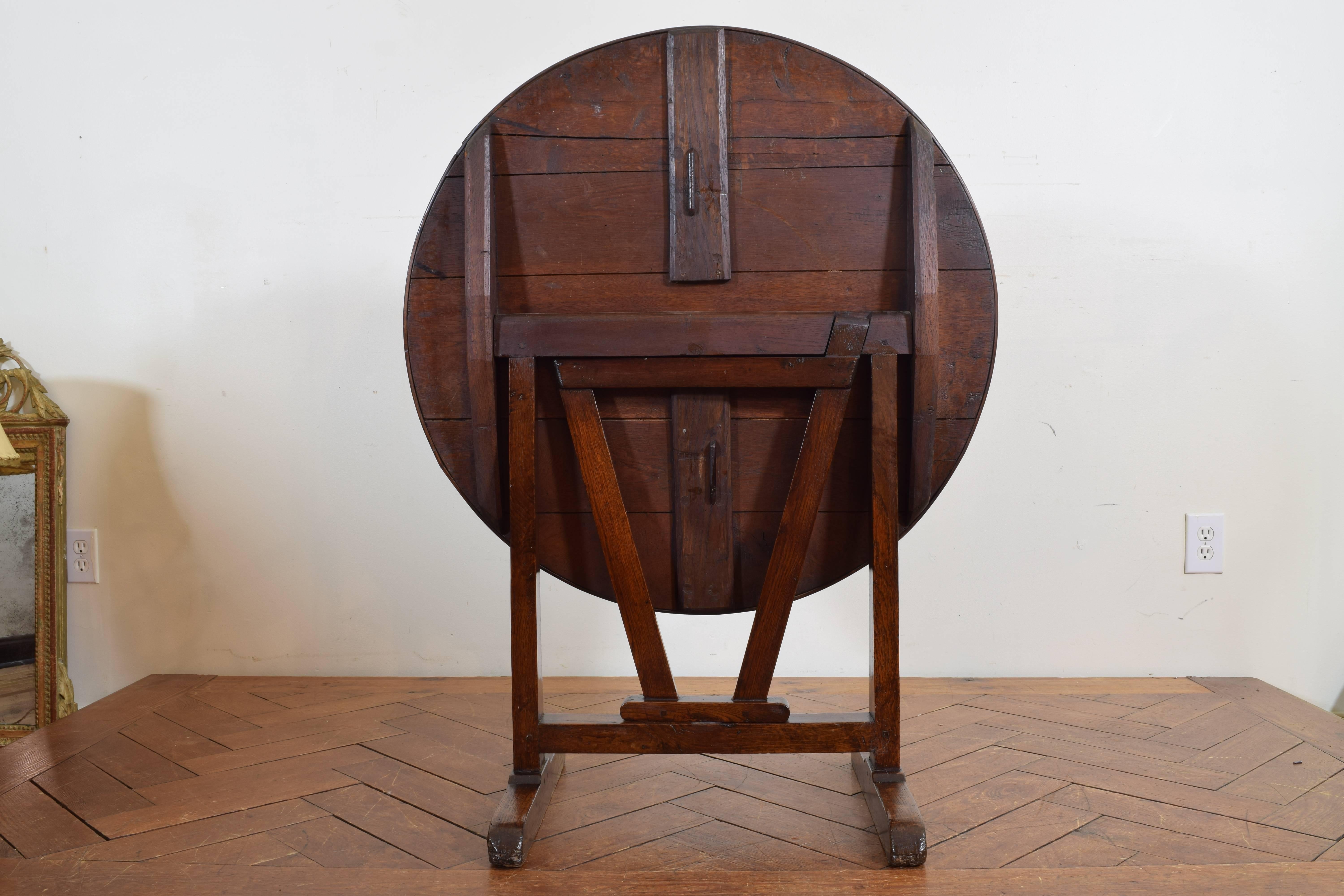 French Oak Folding Vineyard Table with Leather Top, Mid-19th Century 7