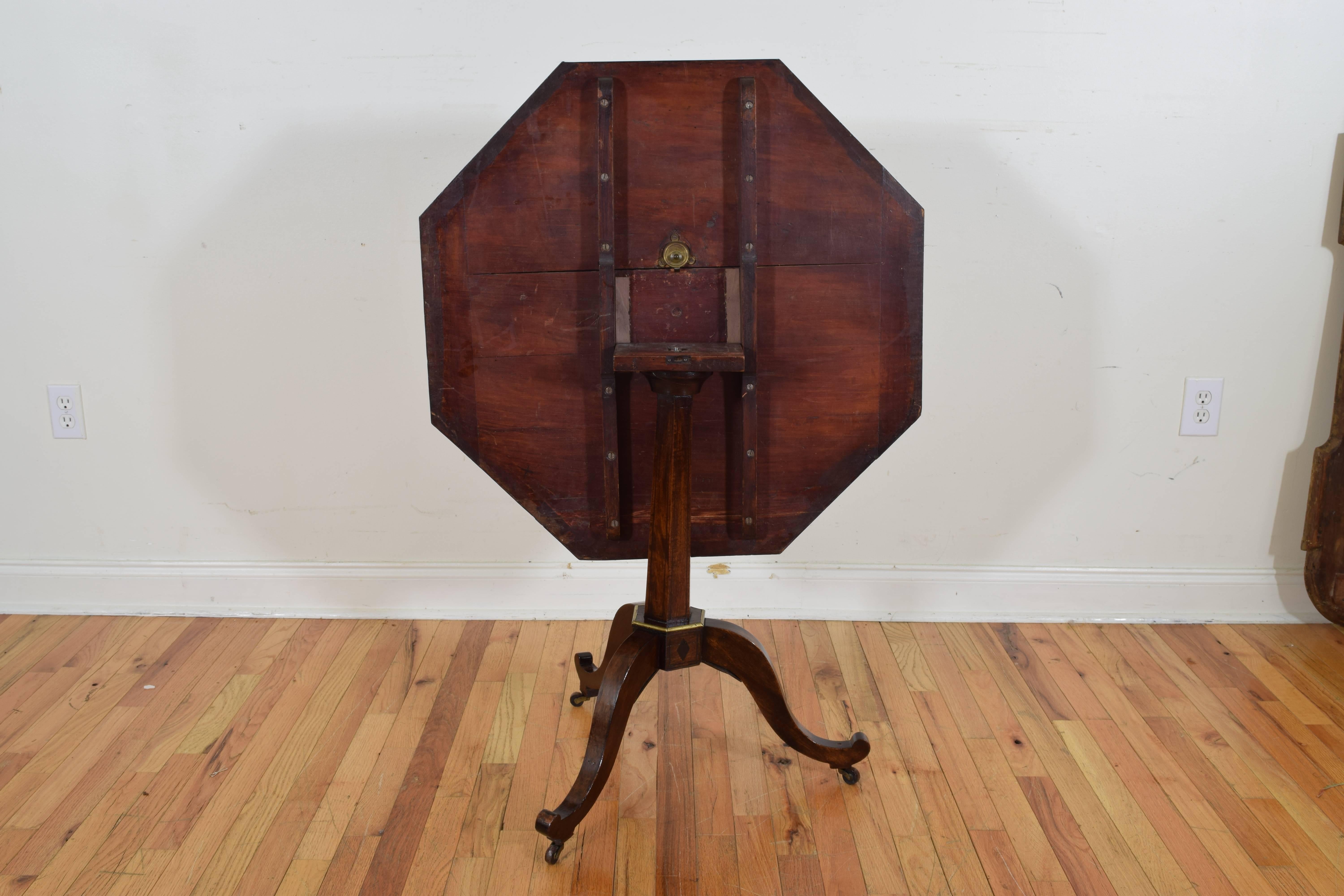 French Restauration Mahogany Brass & Marble Tilt-Top Table, Early 19th Century In Excellent Condition In Atlanta, GA