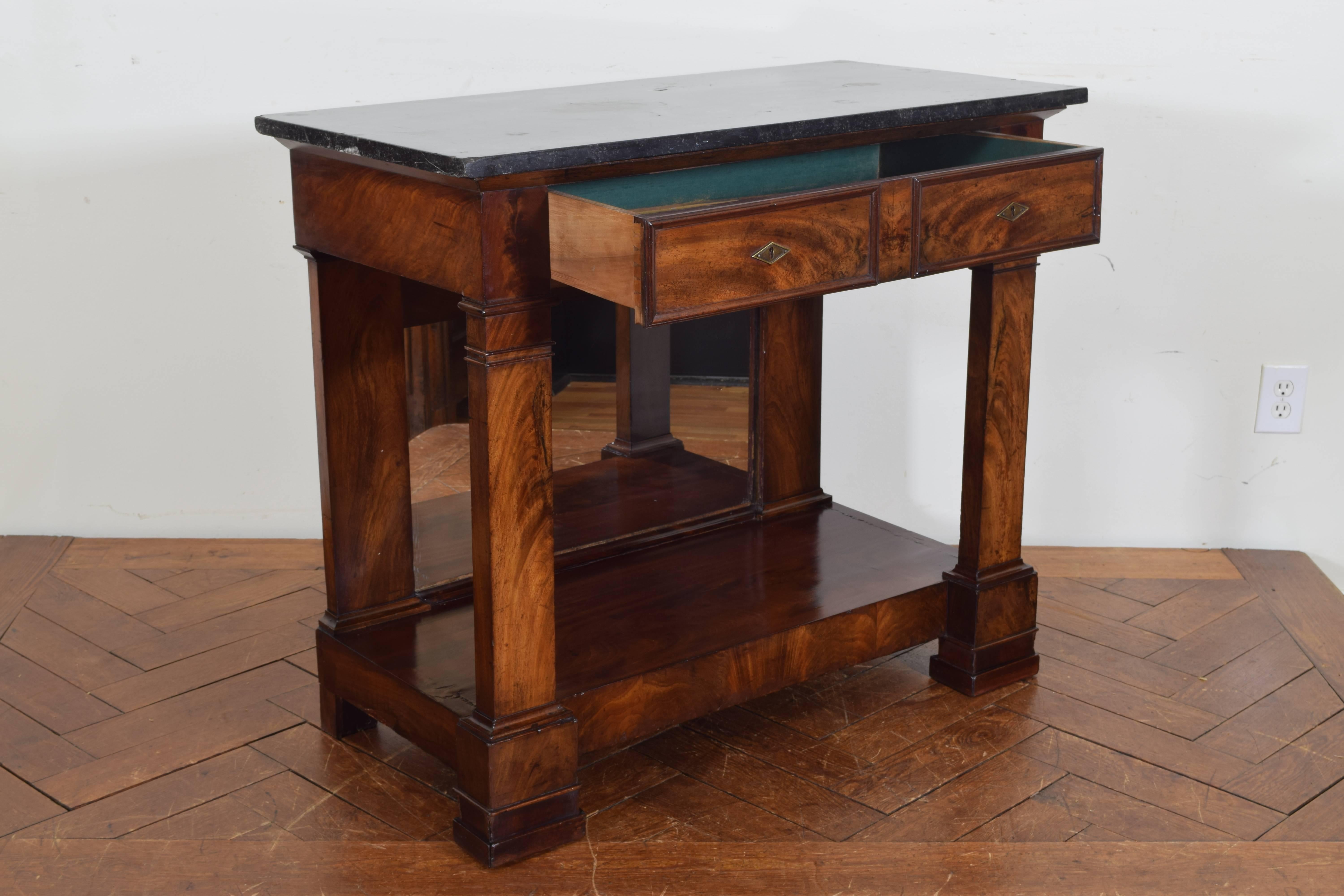 French Restauration Period Walnut and Marble-Top Console Table, 19th Century In Excellent Condition In Atlanta, GA