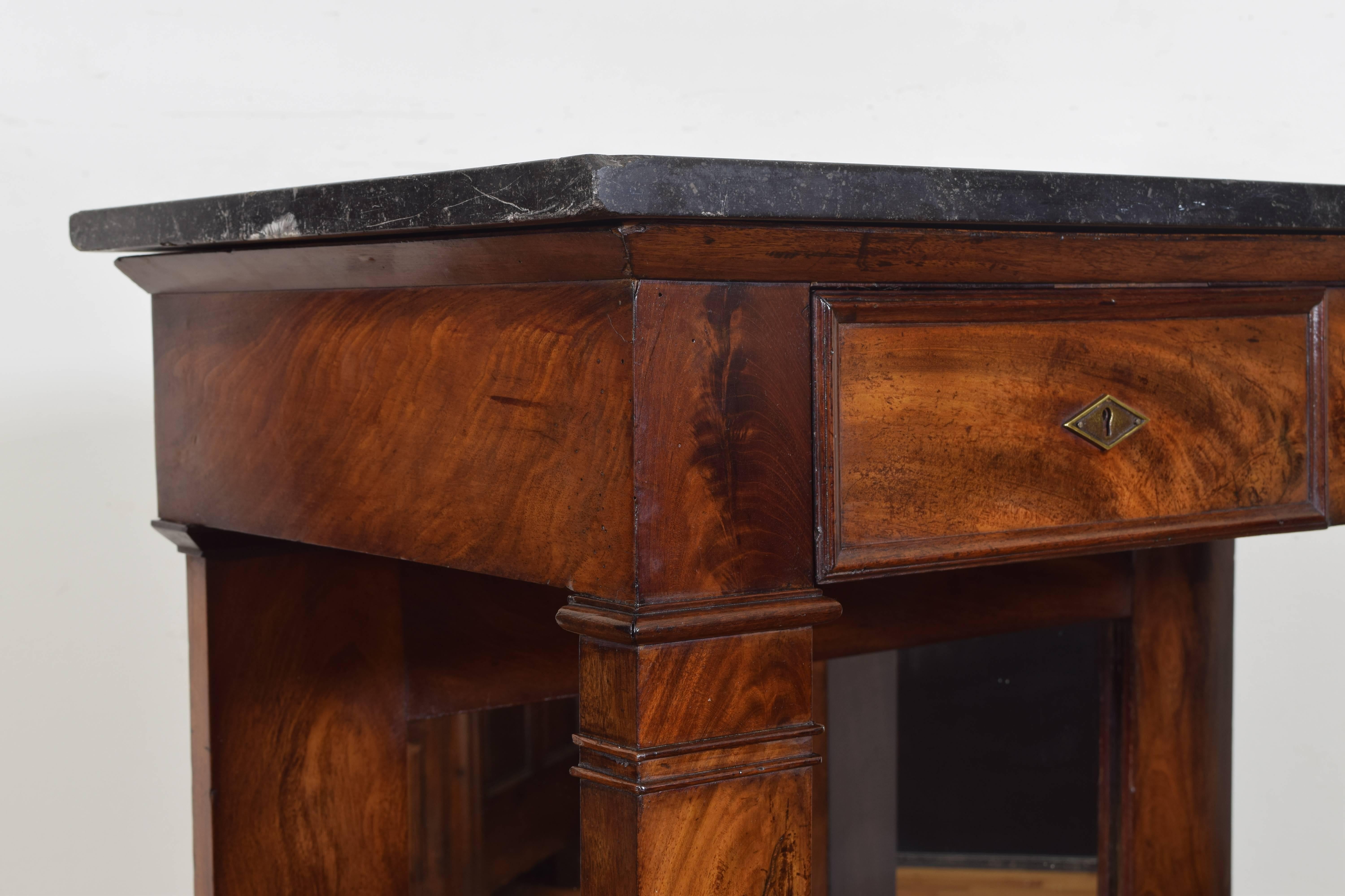 French Restauration Period Walnut and Marble-Top Console Table, 19th Century 1
