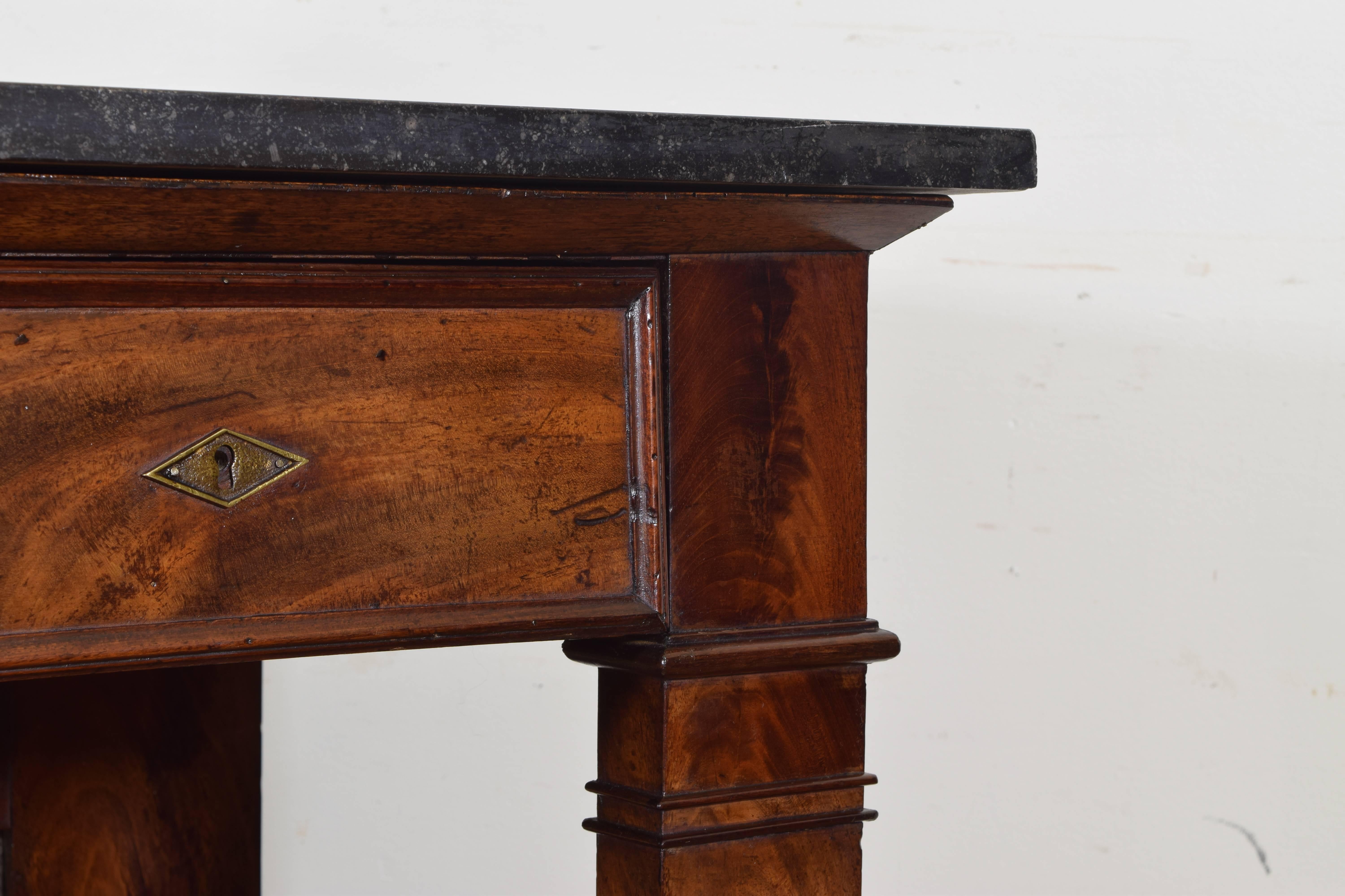 French Restauration Period Walnut and Marble-Top Console Table, 19th Century 2