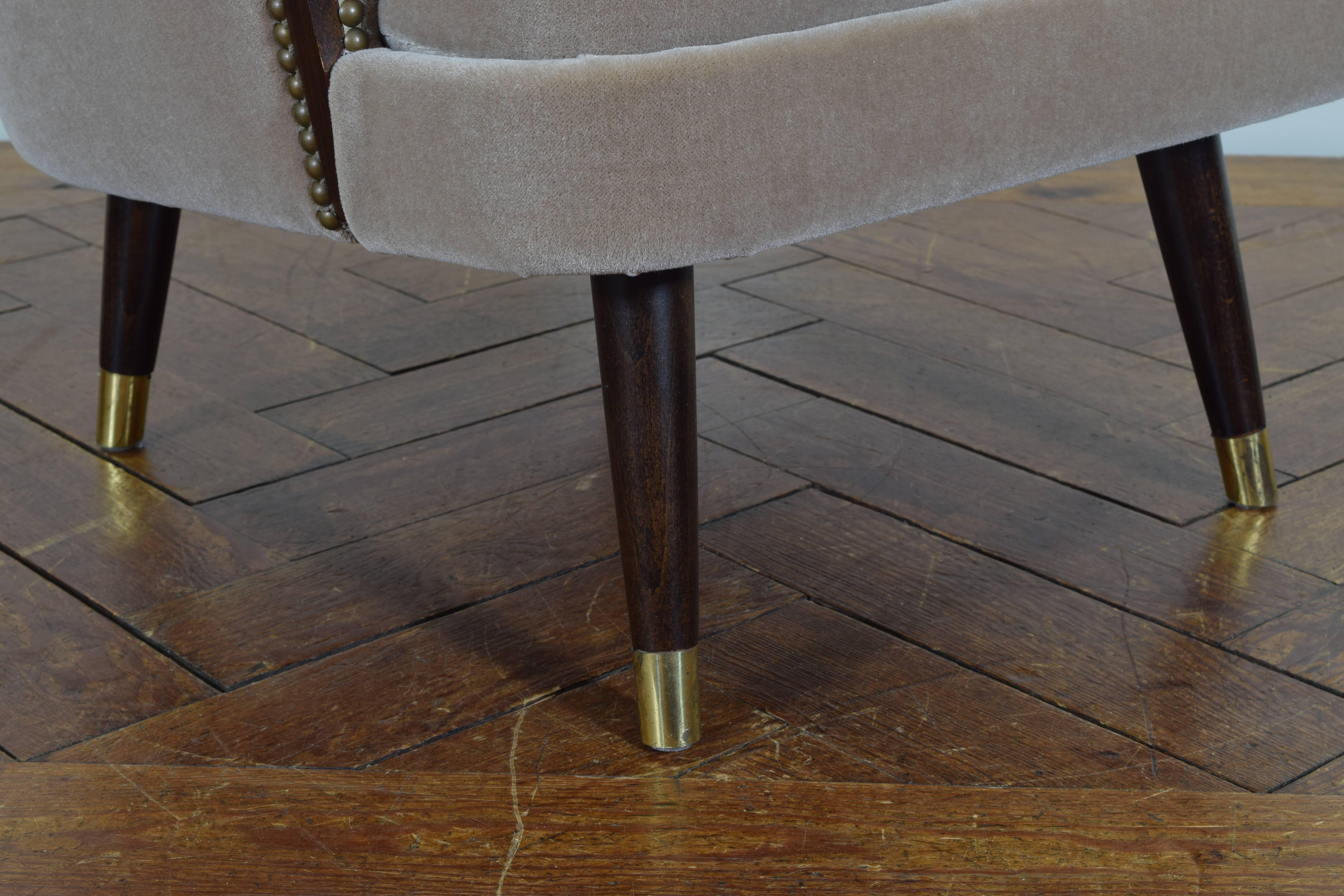 Pair of Italian Mid-Century Mahogany and Brass Bergeres, Mohair Upholstery 4