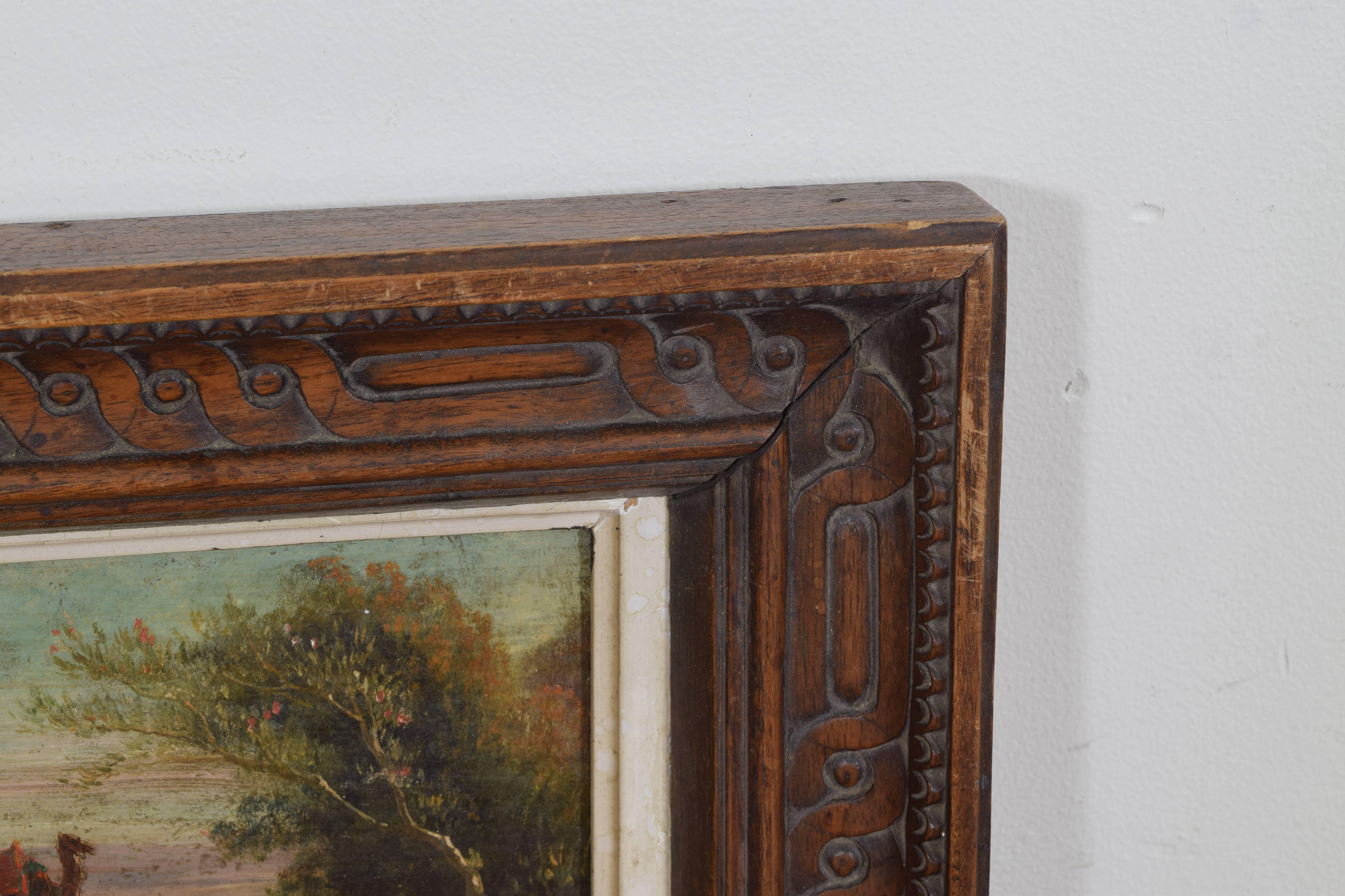 Oil on Wooden Panel in the Orientalist Style, Carved Wooden Frame In Excellent Condition In Atlanta, GA