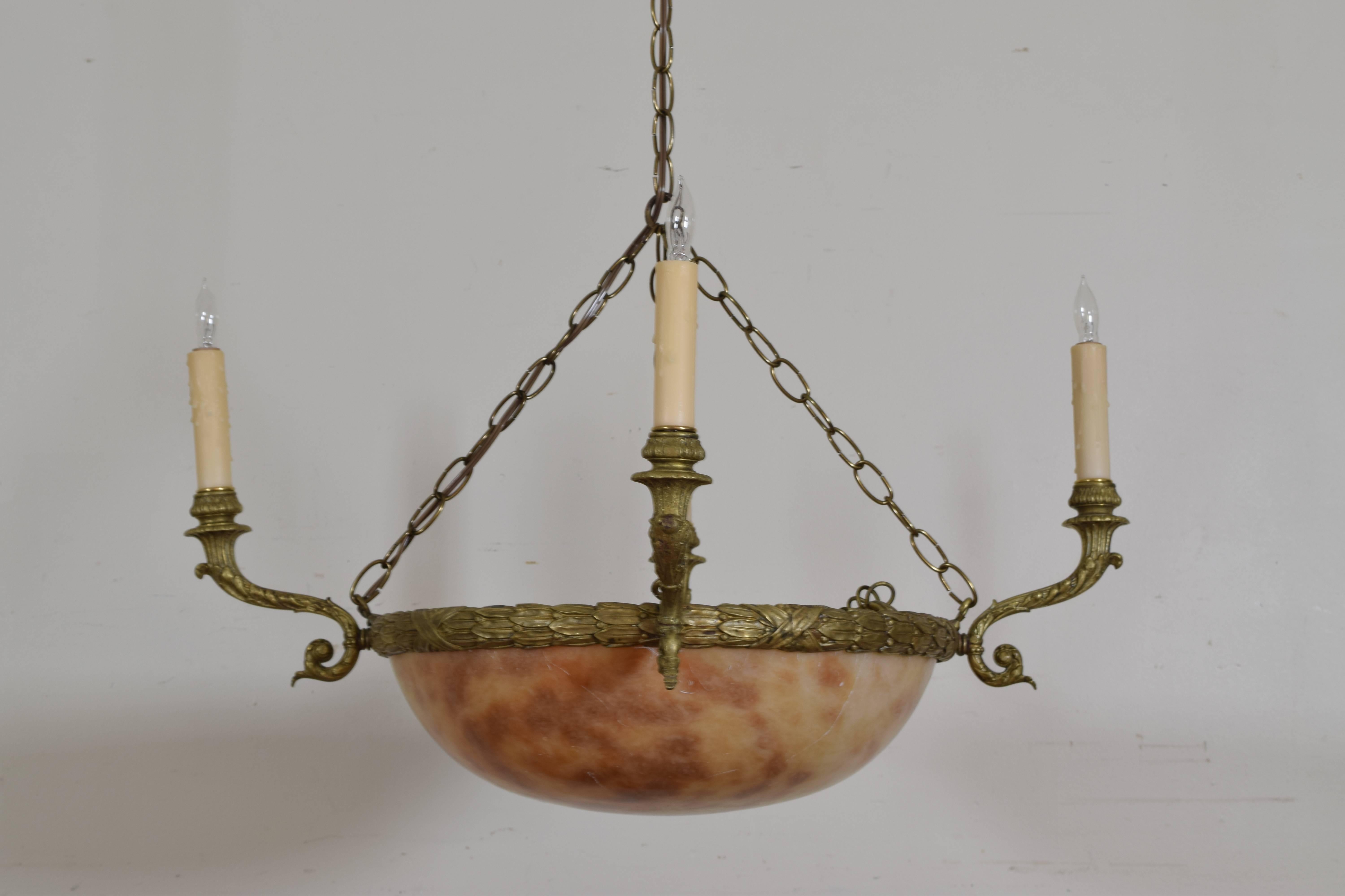 Neoclassical French Neoclassic Alabaster and Brass Lantern Chandelier
