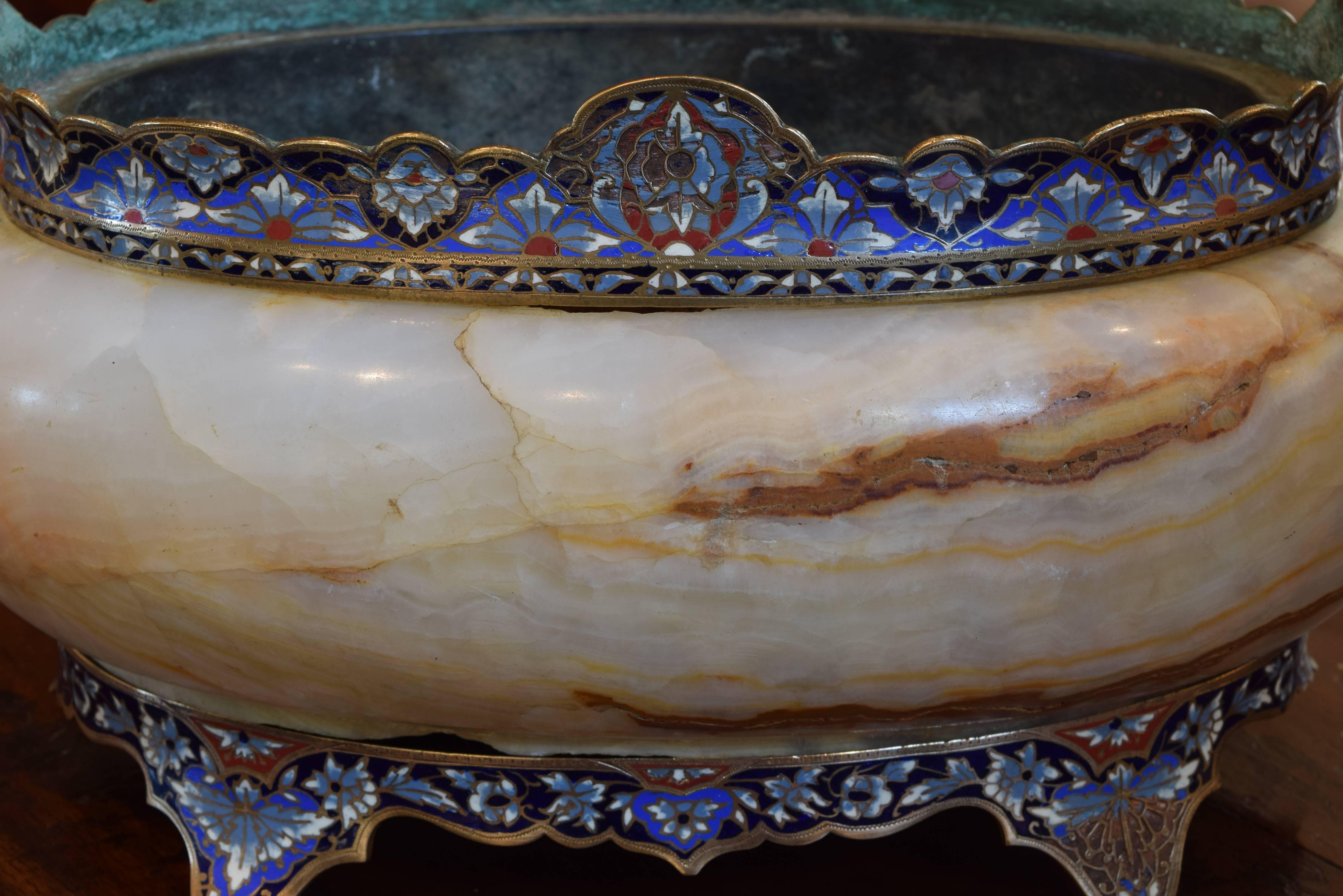 Late 19th Century French Cloisonne on Marble Cachepot from the Second Half of the 19th Century
