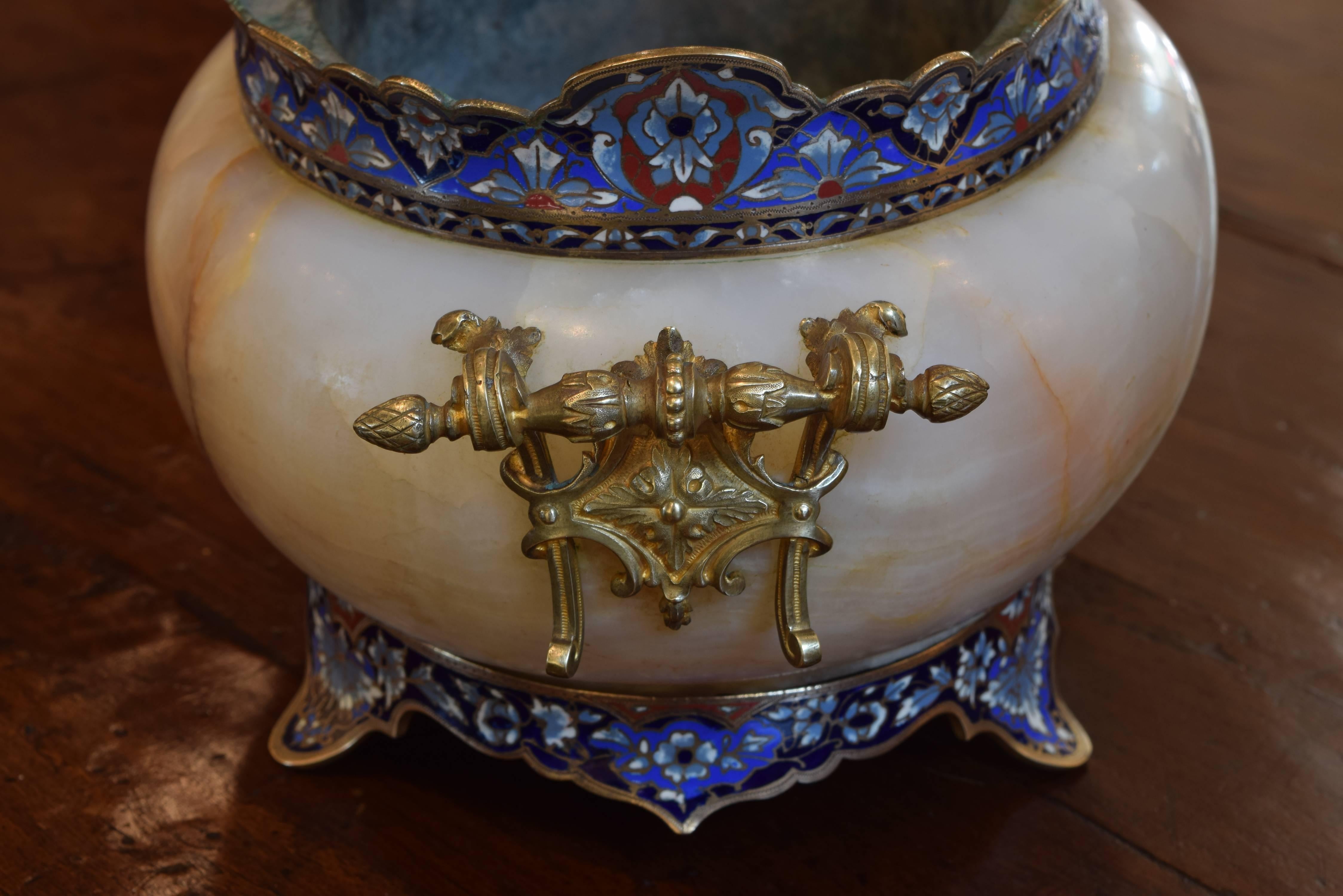 French Cloisonne on Marble Cachepot from the Second Half of the 19th Century 1