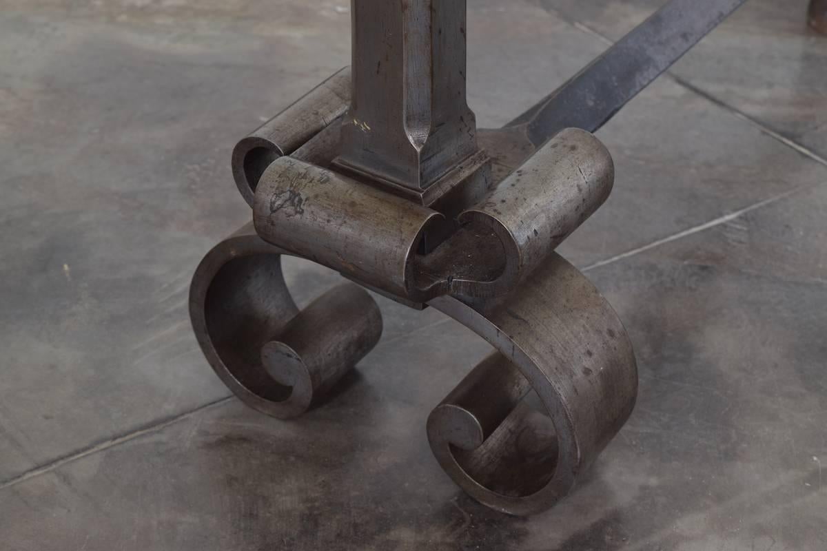 19th Century French Steel Andirons with Fire Tool